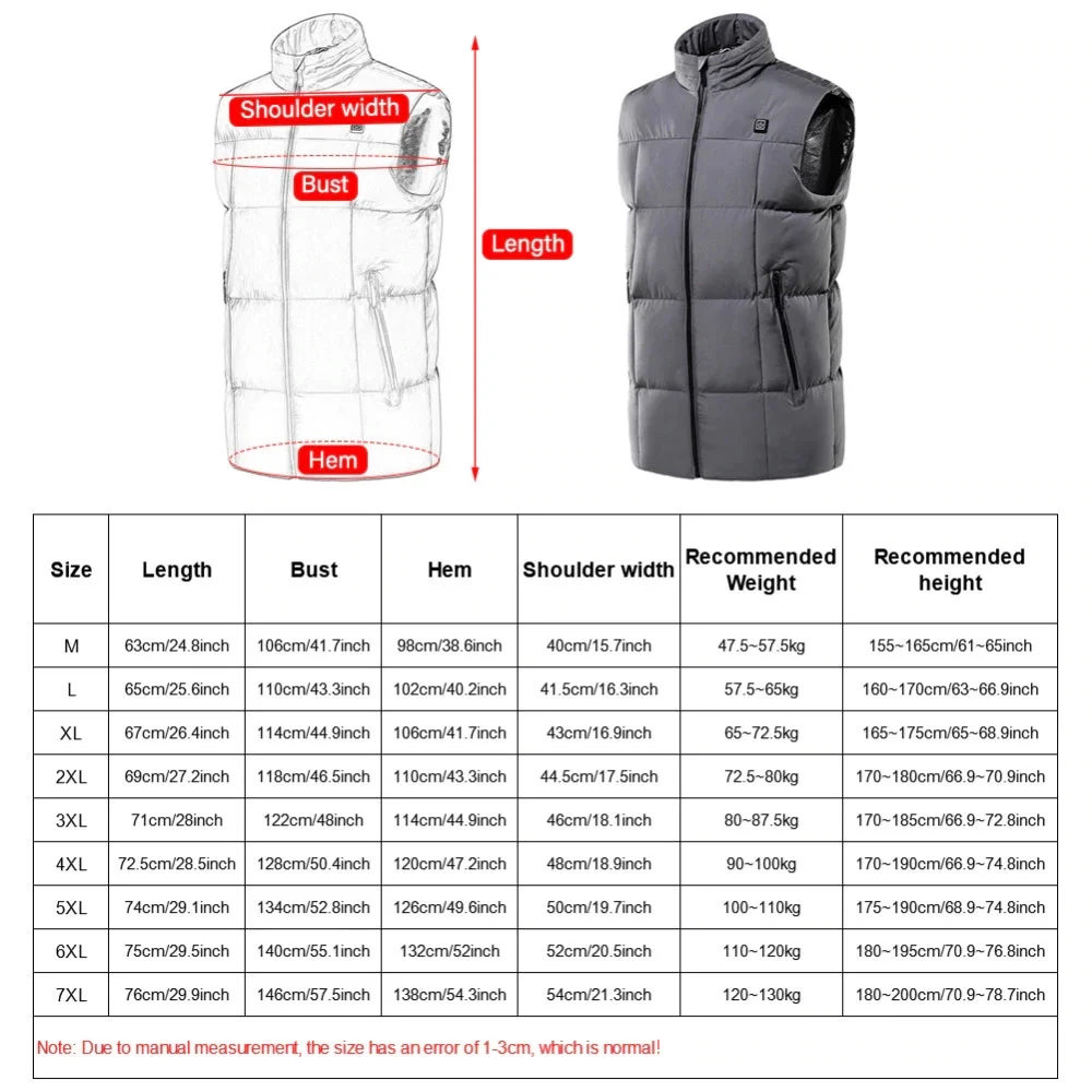 CVLIFE Men's Lightweight Electric Heated Vest Heated Jacket Thermal Winter Clothes Coat Outwear Waistcoat with Pocket Warm Up 9 Areas