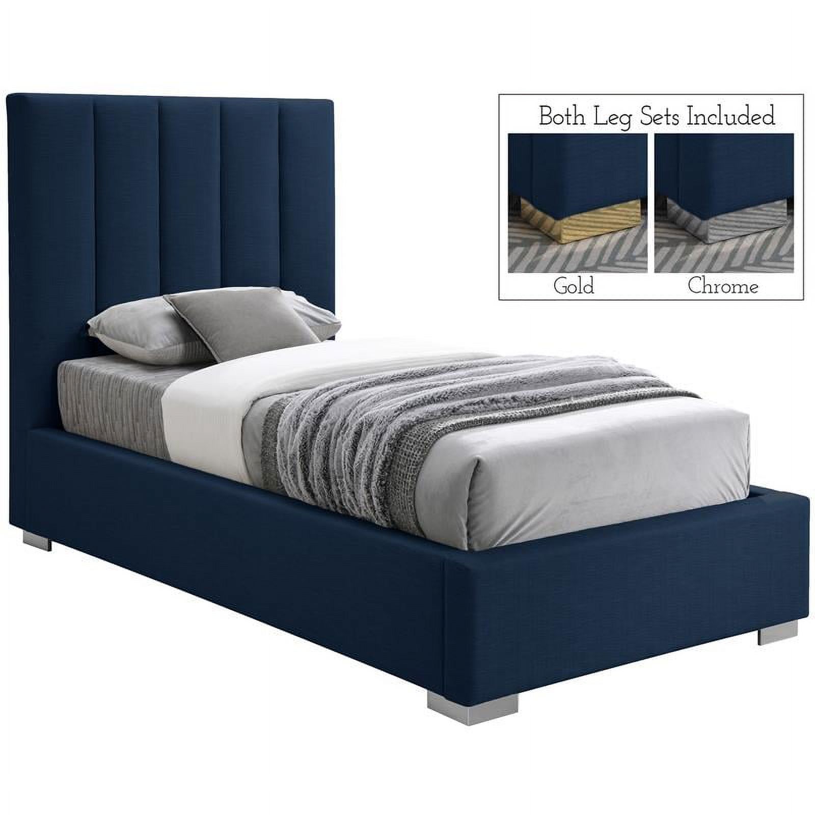 Meridian Furniture Pierce Navy Linen Textured Fabric Twin Bed