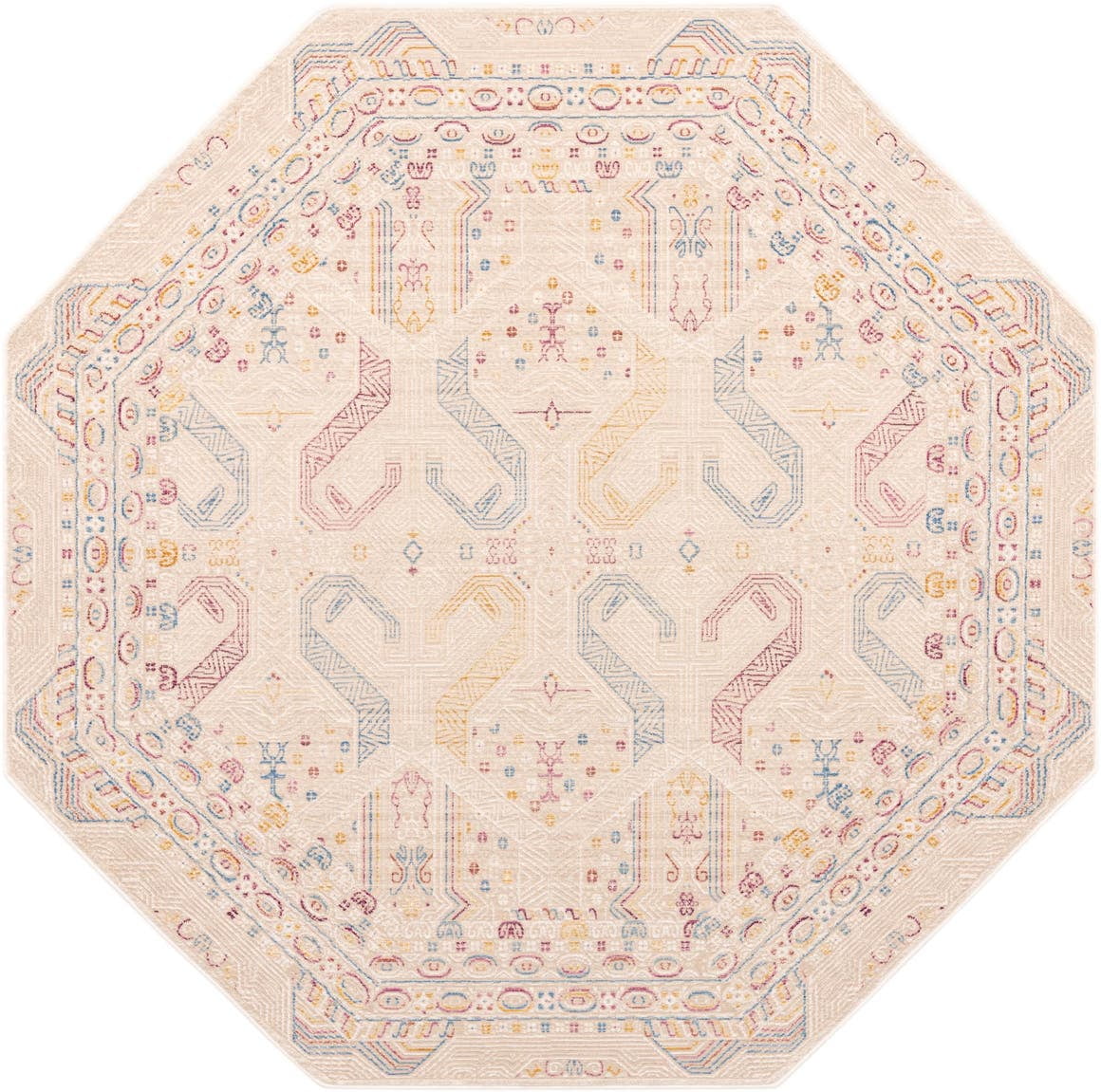 Rugs.com Deepa Collection Rug – 8 Ft Octagon Ivory Medium Rug Perfect For Living Rooms, Kitchens, Entryways