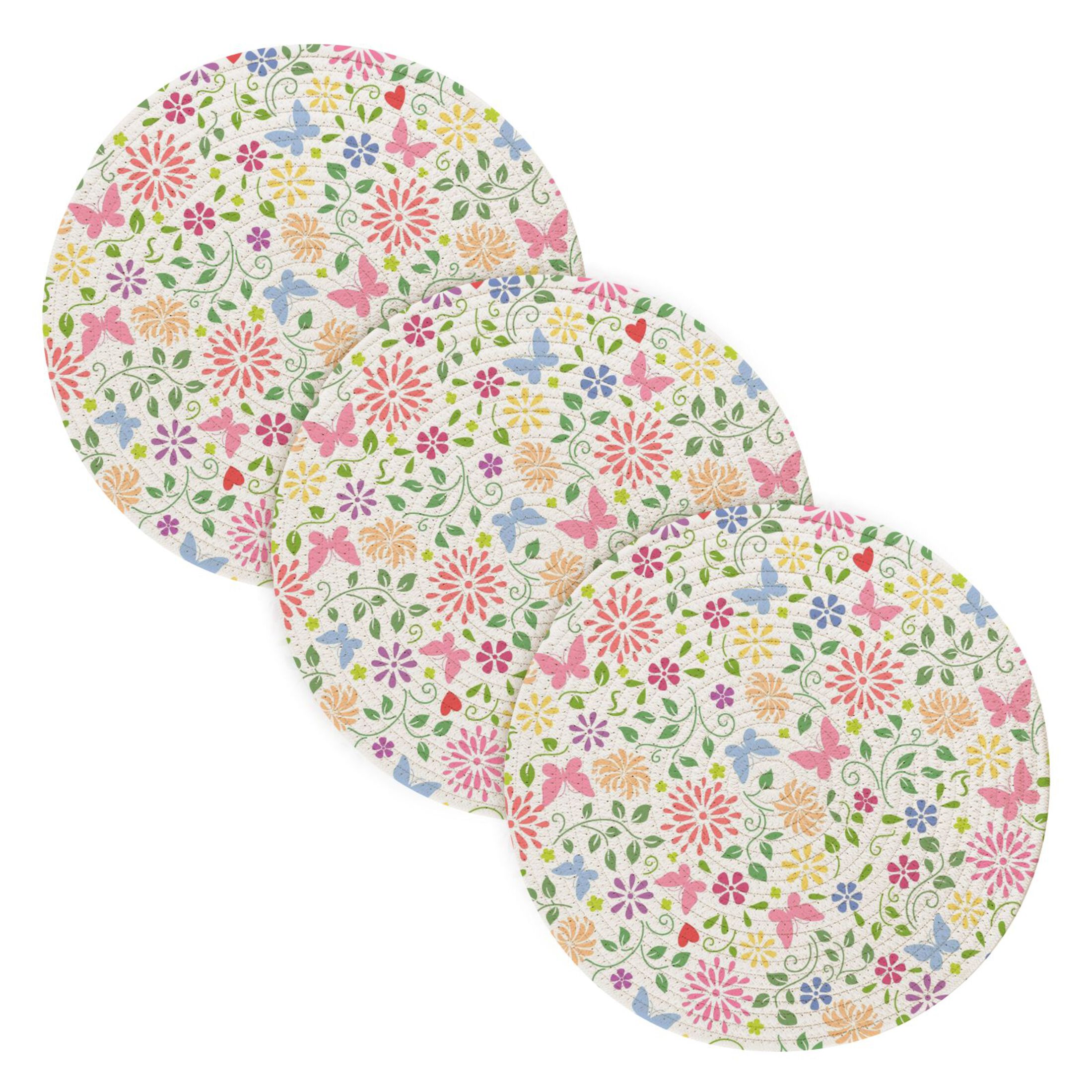 Floral and Butterflies 3 PCs Pot Holders Trivets Kitchen 15