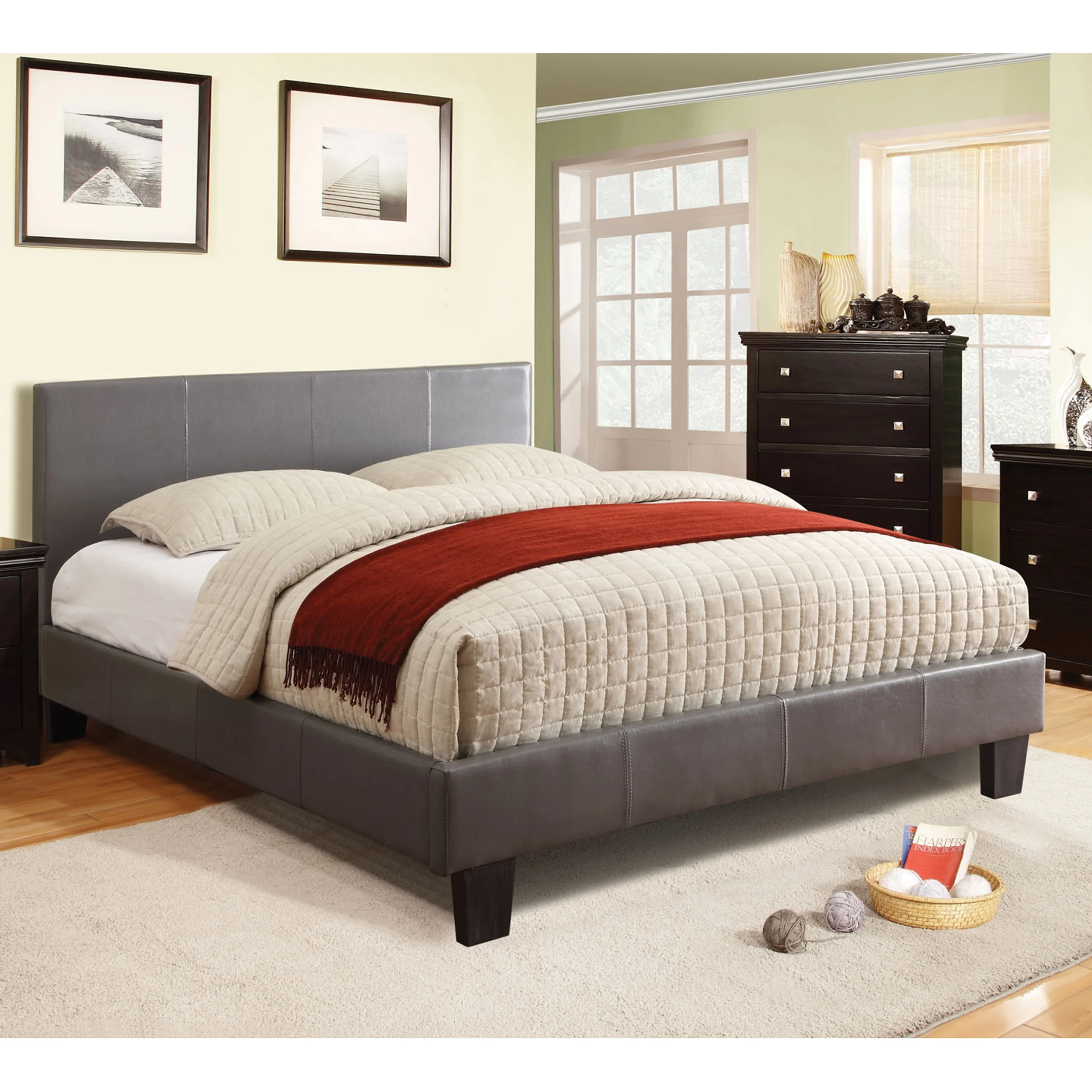 Porch & Den Lala Modern Queen Upholstered Wood Platform Bed by  White N/A Faux Leather