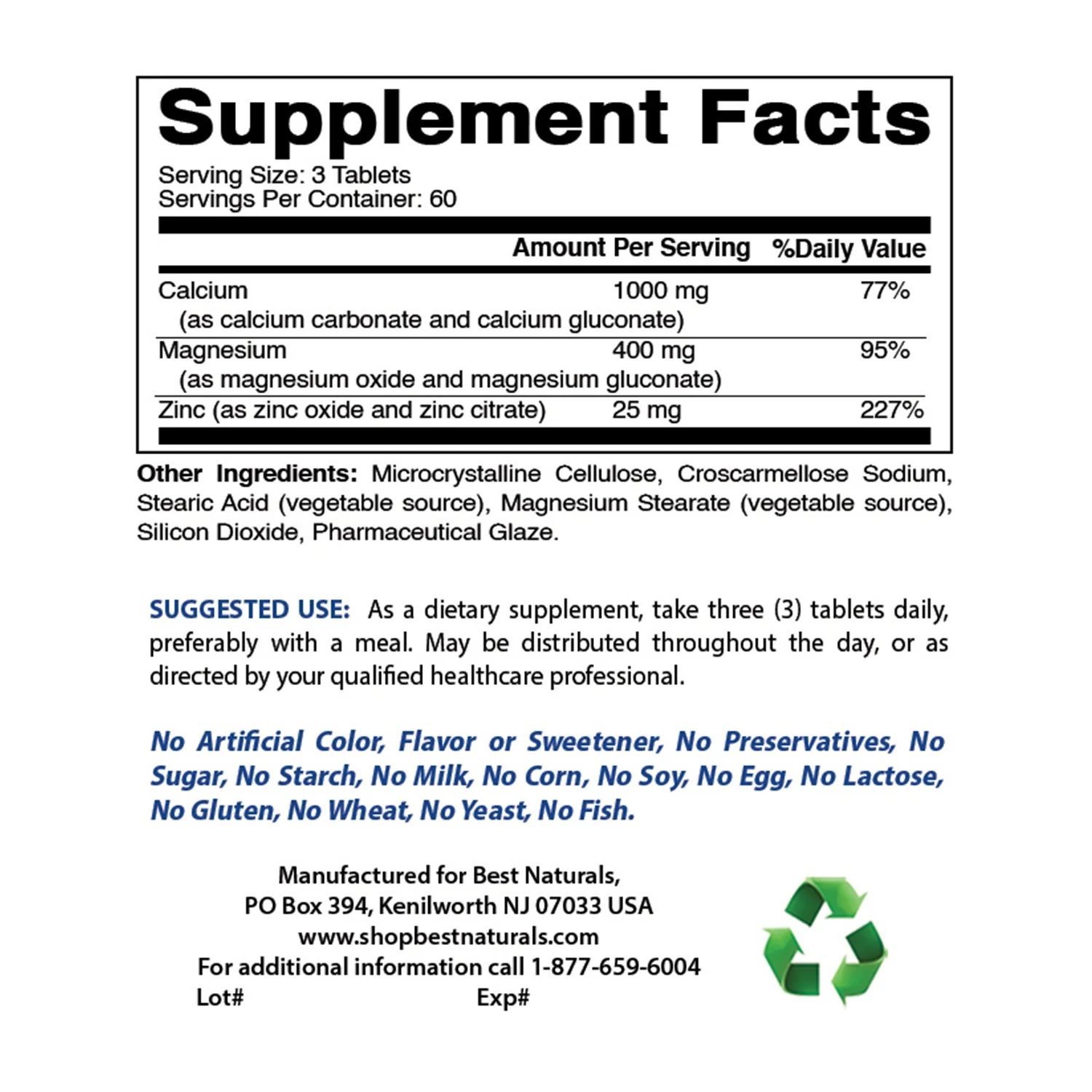 2 Pack Best Naturals Cal Mag Zinc 180 Tablets