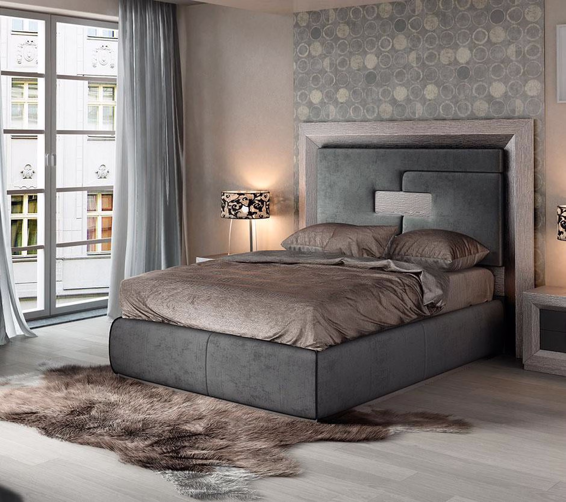 Gray High Headboard Queen Bed Modern Contemporary Made In Spain ESF Enzo