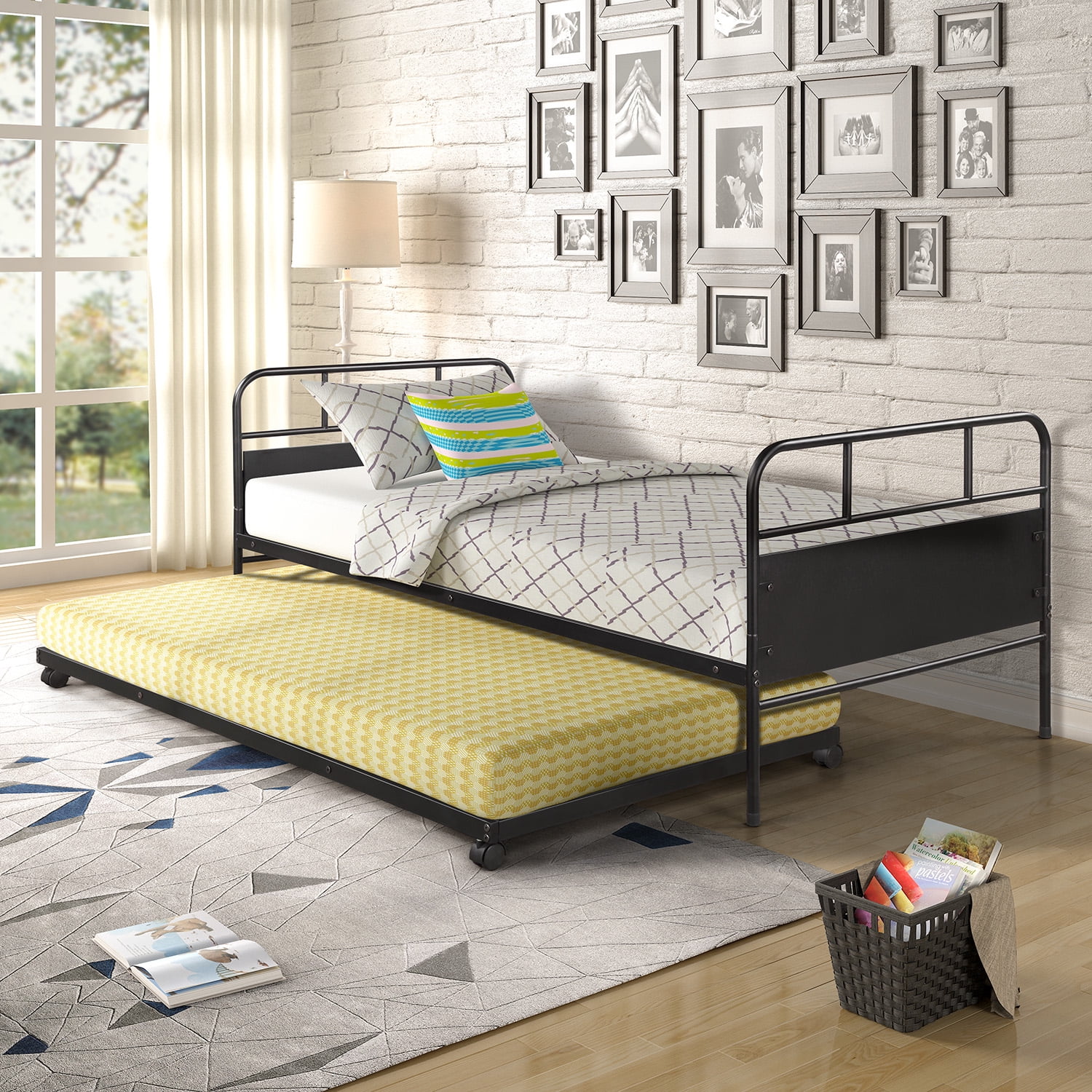 Gewnee Metal Daybed with Trundle,Twin Size Daybed for Living Room and Guest Room,Black