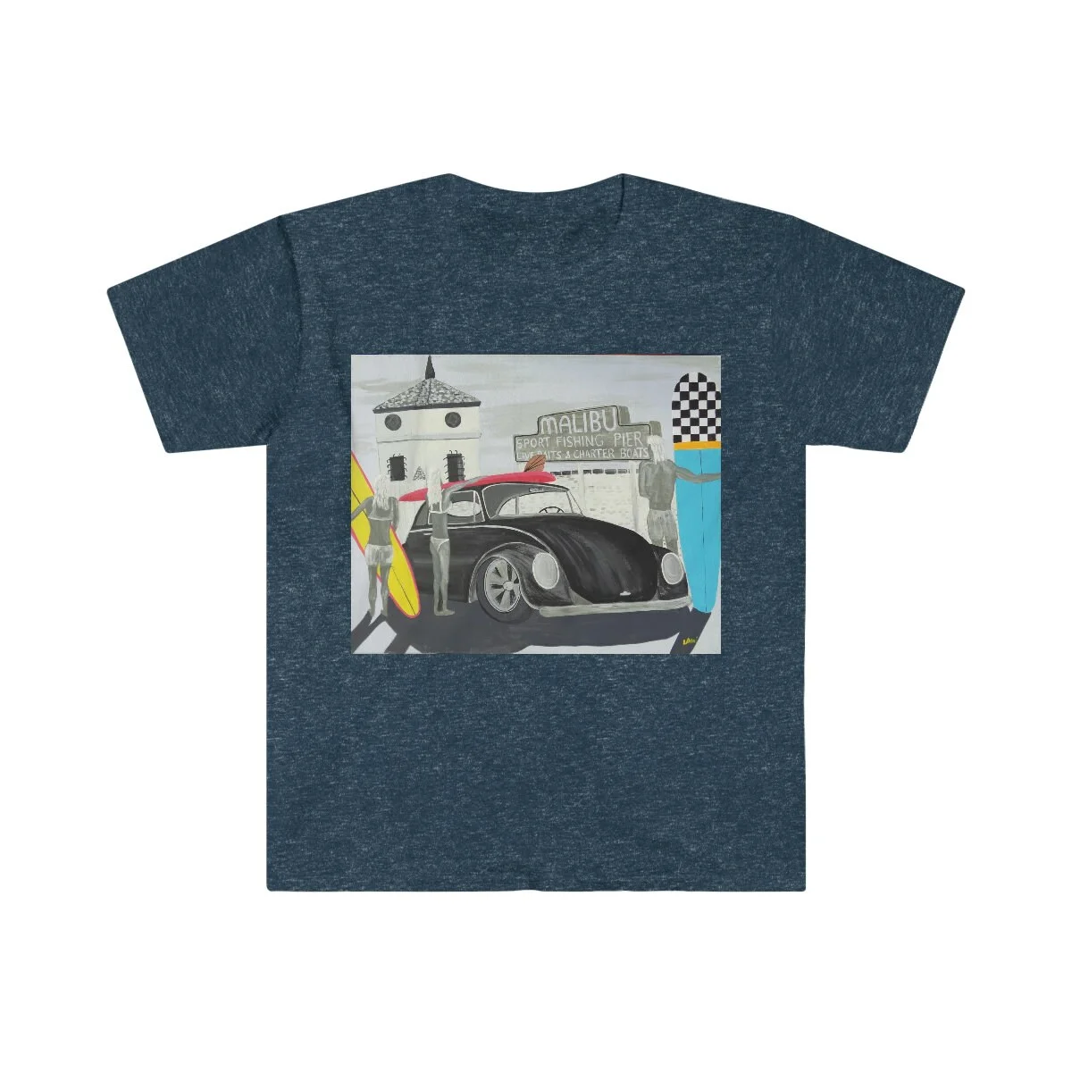 VW Bug at malibu pier Unisex Softstyle T-Shirt