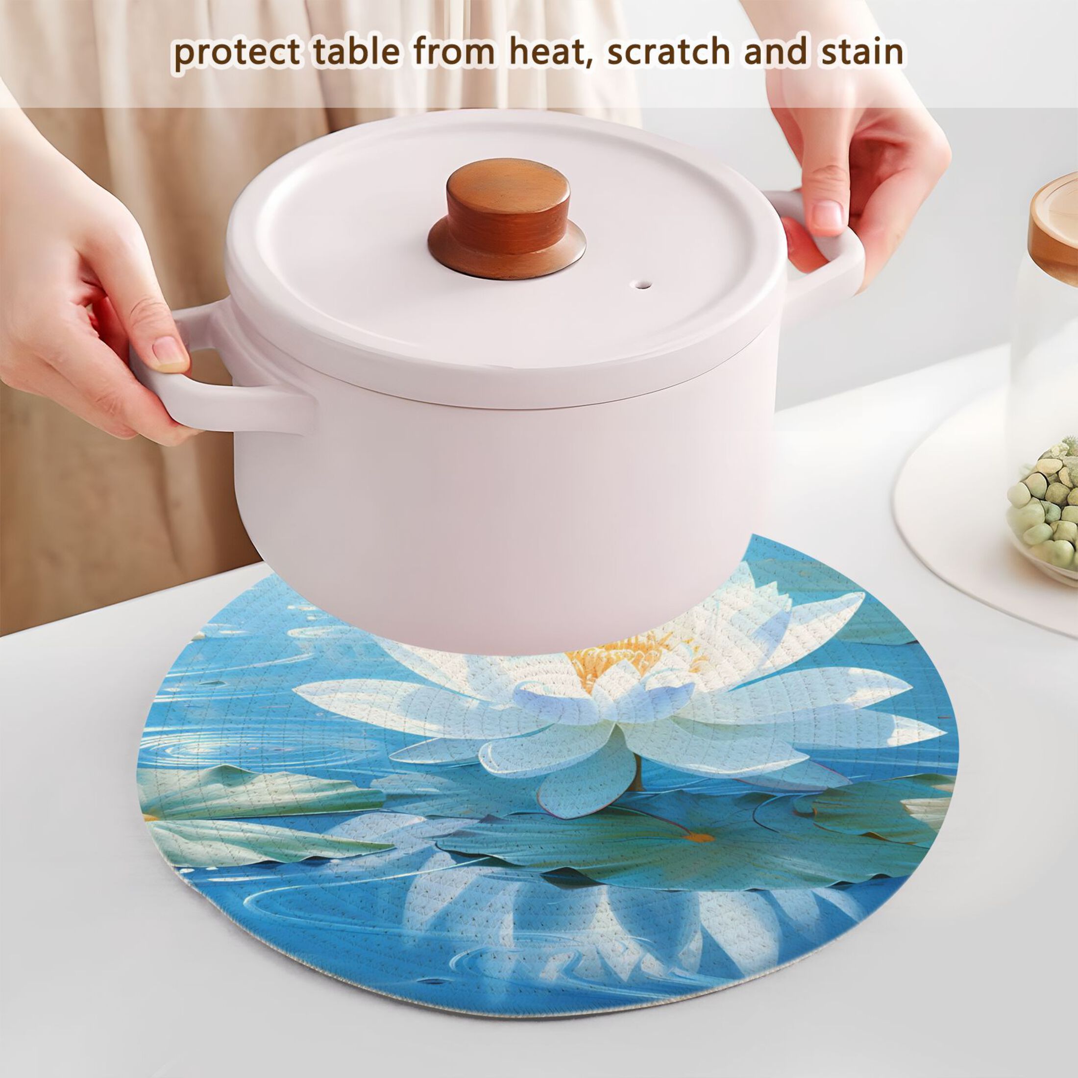 Flower Lotus 3 PCs Pot Holders Trivets Kitchen 15