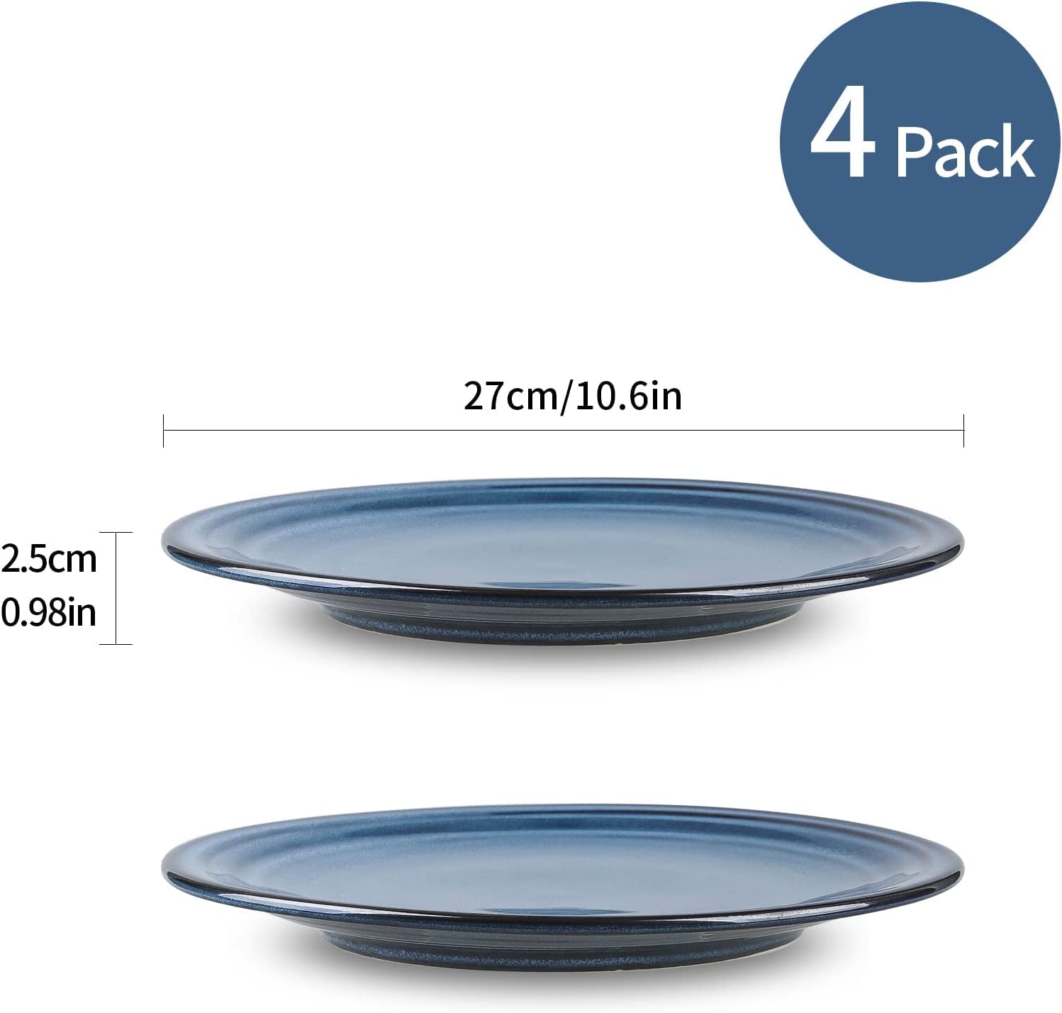 DIQIN Ceramic Dinner Plates Set of 4, Microwave Oven Safe, Blue