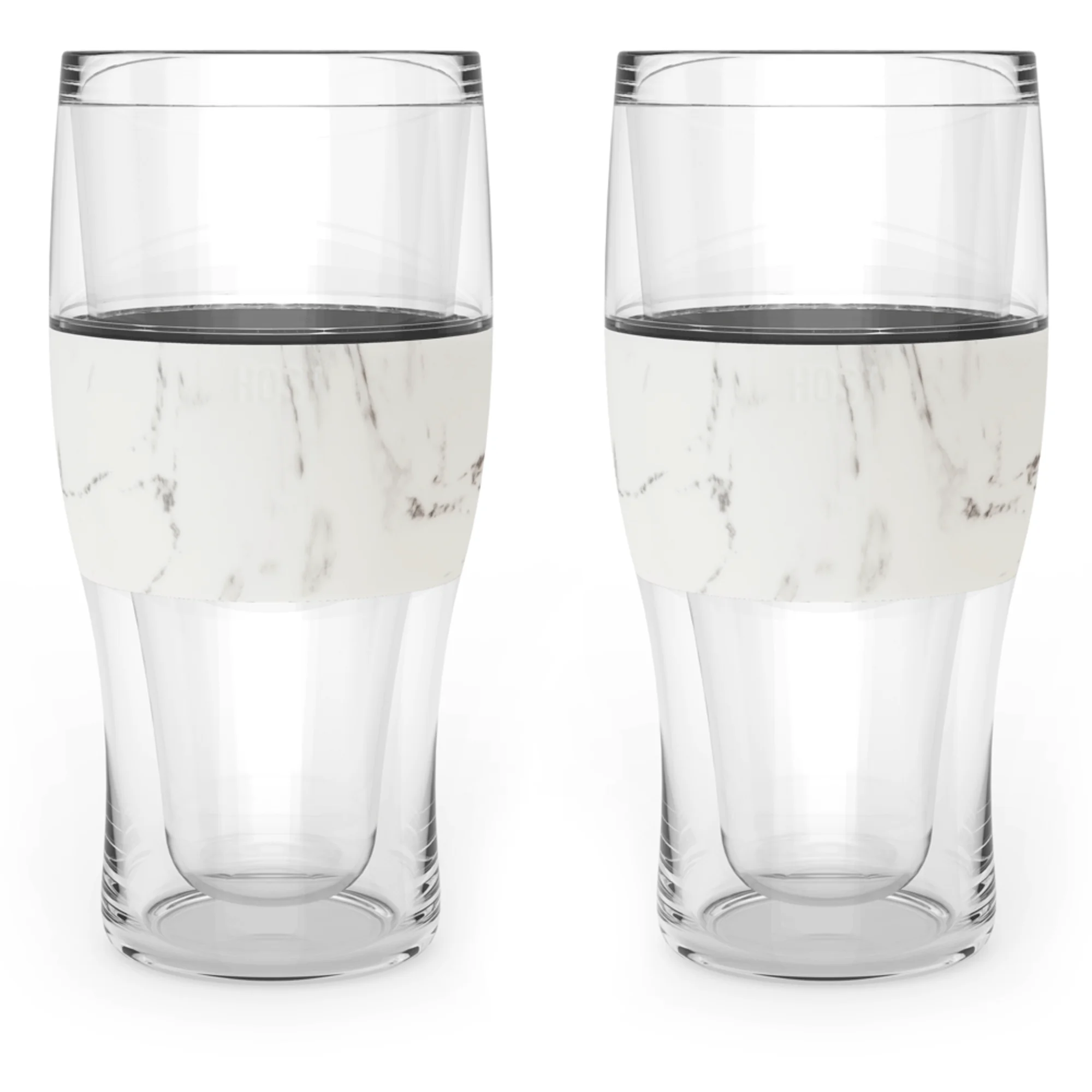 Host Freeze Beer Glasses - Double Walled Insulated Plastic Pint Glasses, Marble