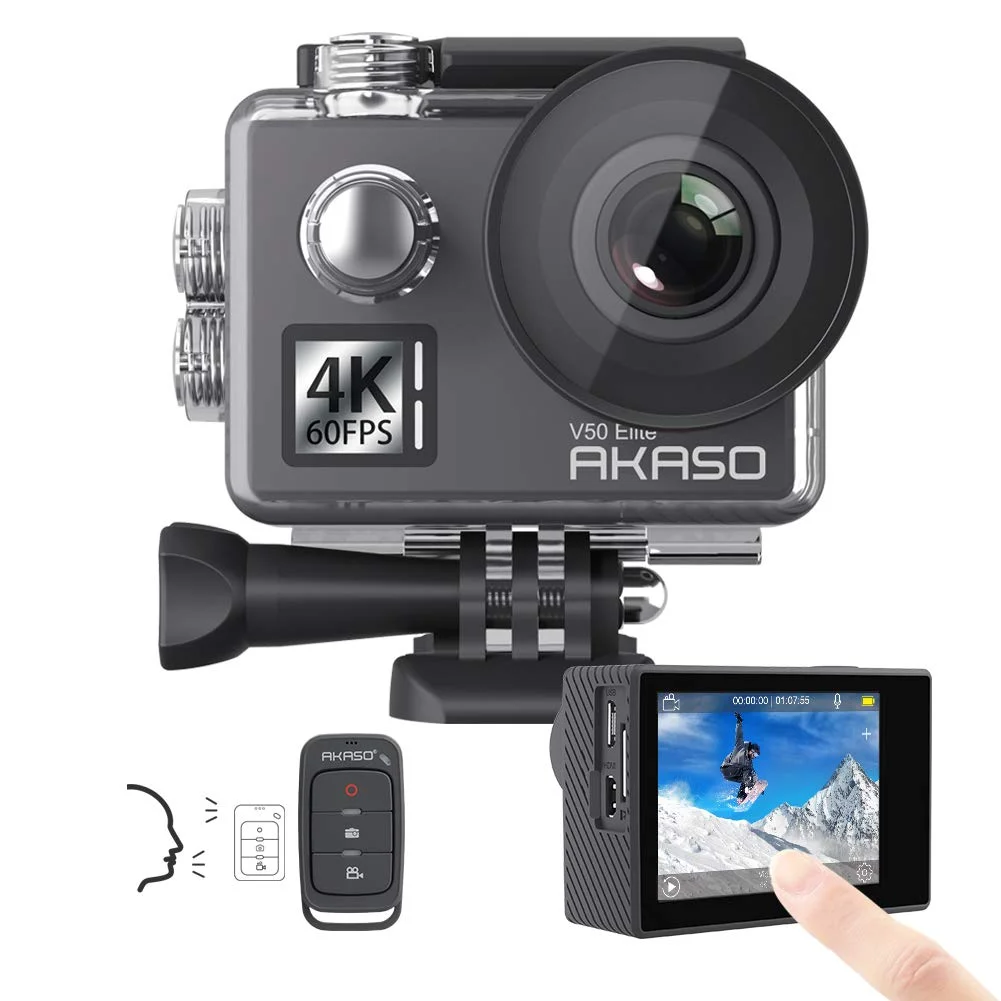 AKASO V50 Elite 4K60fps WiFi Action Camera with Voice Control EIS Touch Screen Waterproof Sport Camera with 8X Zoom Adjustable View Angle