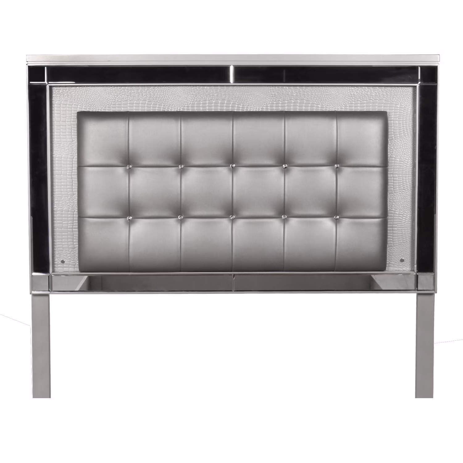 Benjara Contemporary King Size Wood Headboard with LED and Mirror Trim-Color:Silver