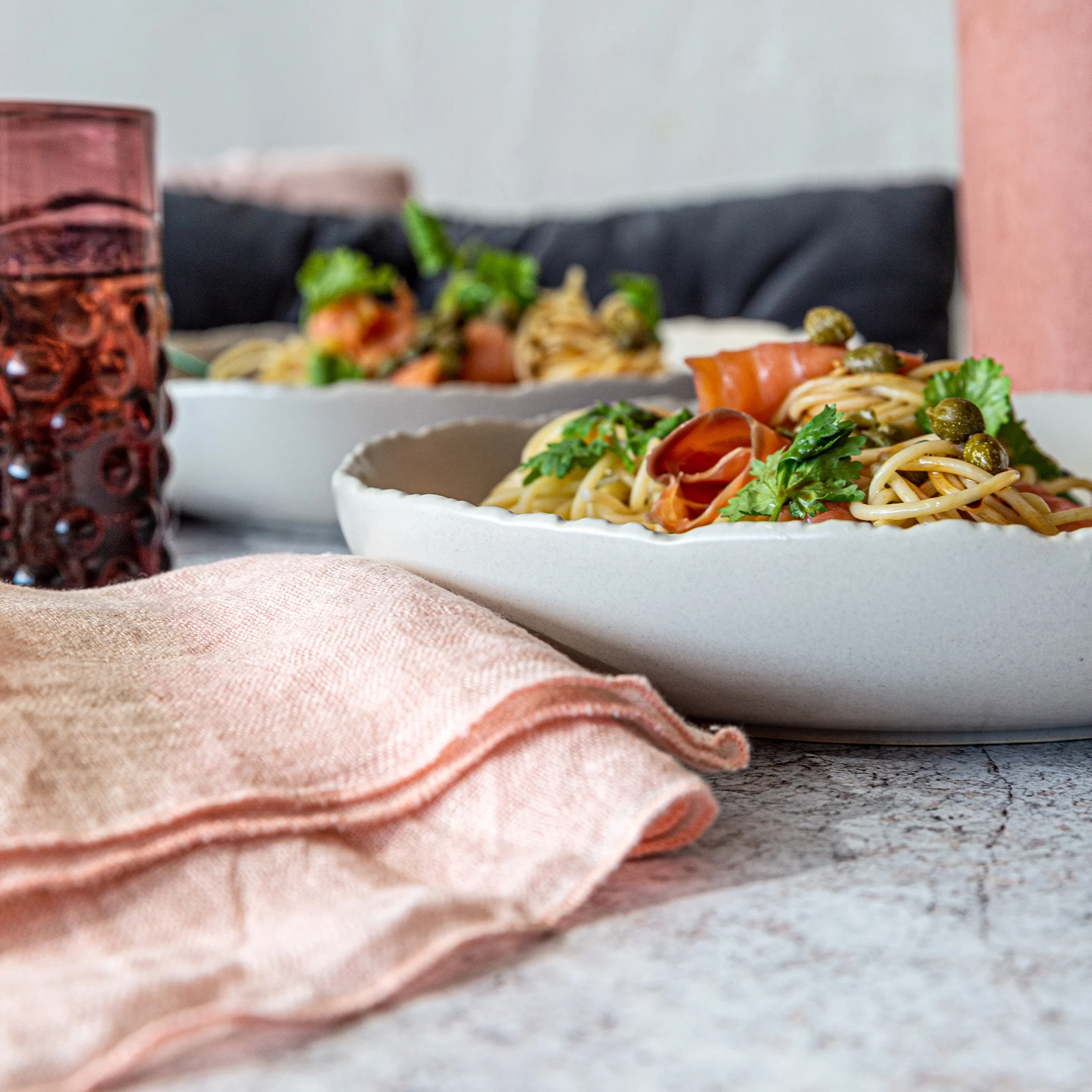 Over and Back Set of 4 Beige Stoneware Dinner Bowls