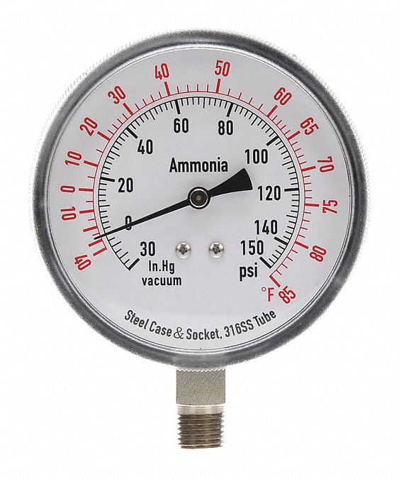 Sim Supply Compound Gauge,Ammonia,3 1/2 In,150 Psi  4CFW8