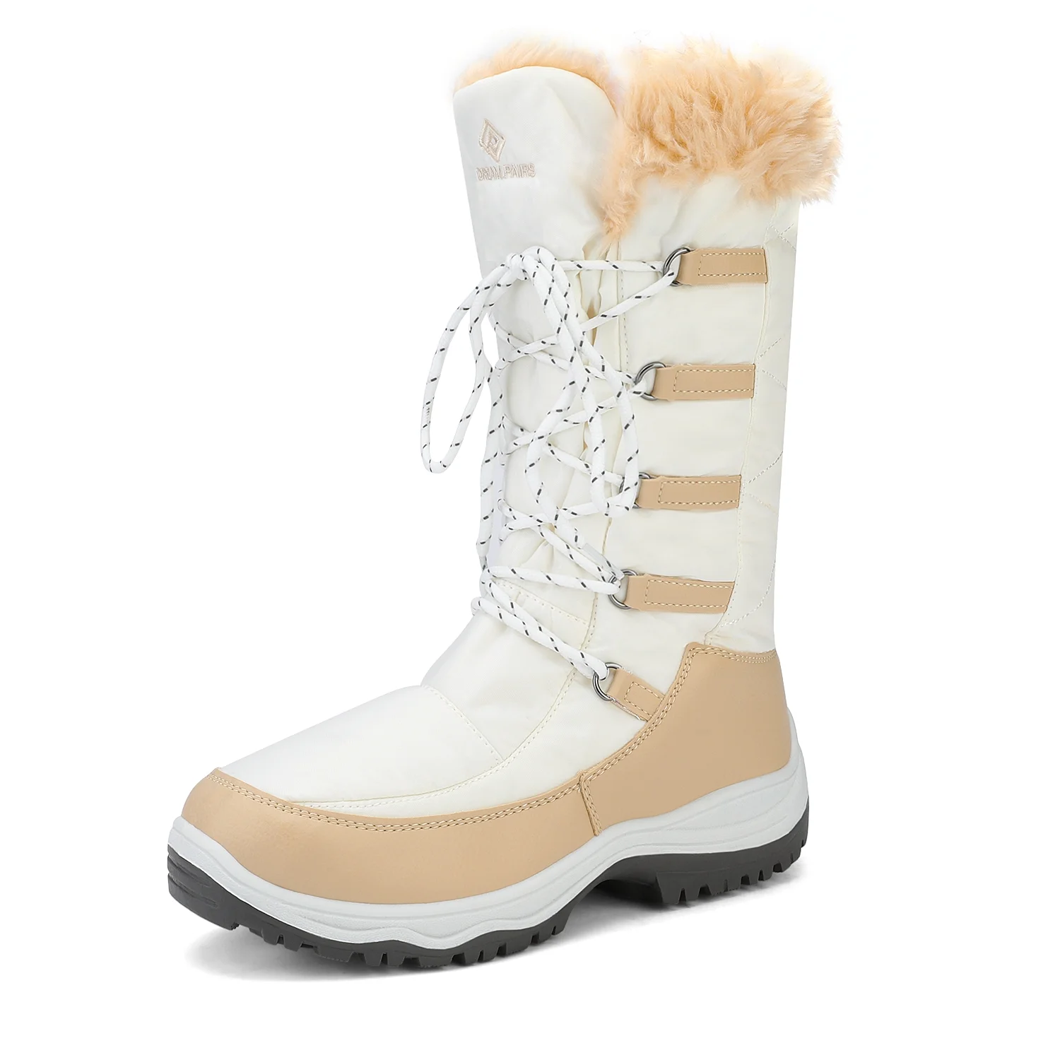 Dream Pairs Women's Winter Waterproof Warm Mid Calf Snow Boots Outdoor Hiking Snow Boots MAINE BEIGE/WHITE Size 5