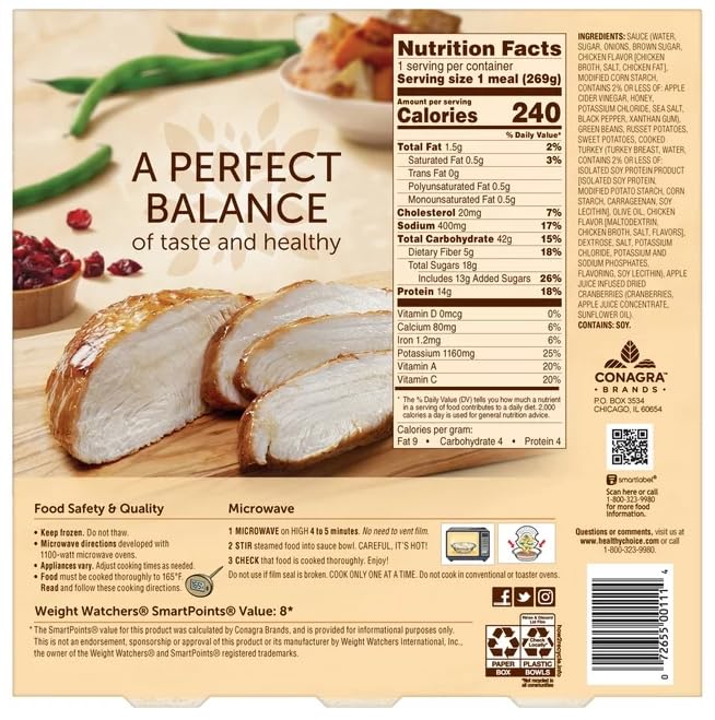 Healthy Choice Café Steamers Honey Glazed Turkey & Potatoes Frozen Meal, 9.5 oz - Pack of 6