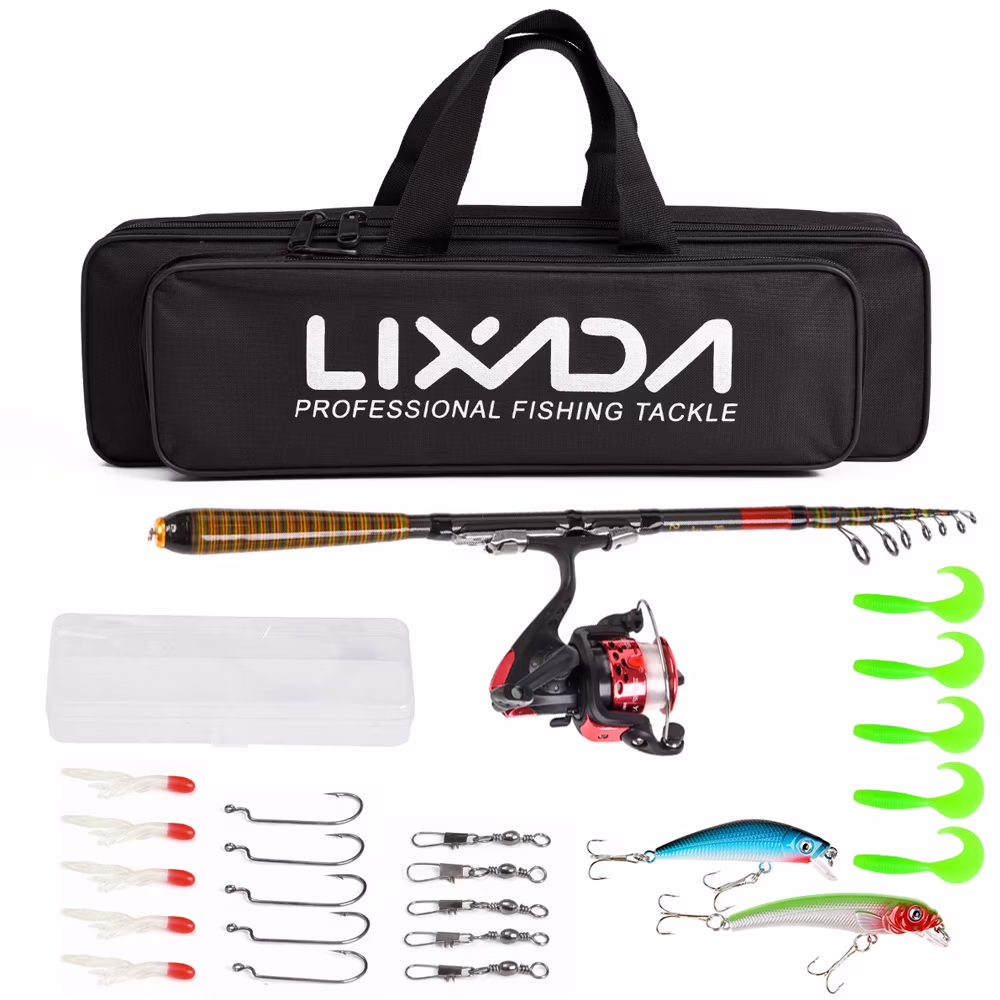 Lixada Telescopic Fishing Rod and Reel Combo Full Kit,Spinning Fishing Reel Fishing Lure Gear Organizer Pole Set