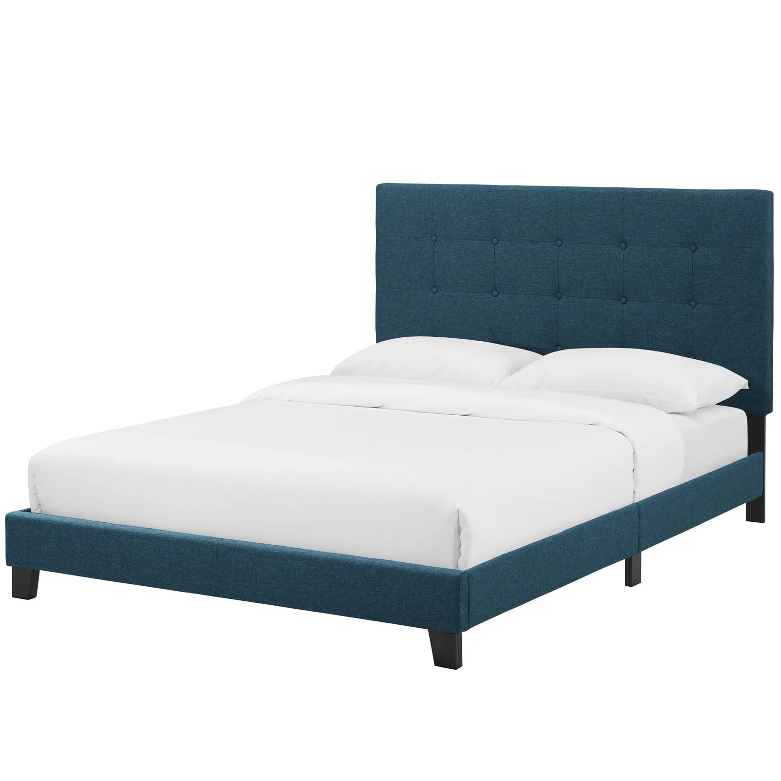 Contemporary Modern Urban Designer Bedroom Twin Size Platform Bed Frame, Fabric, Navy Blue