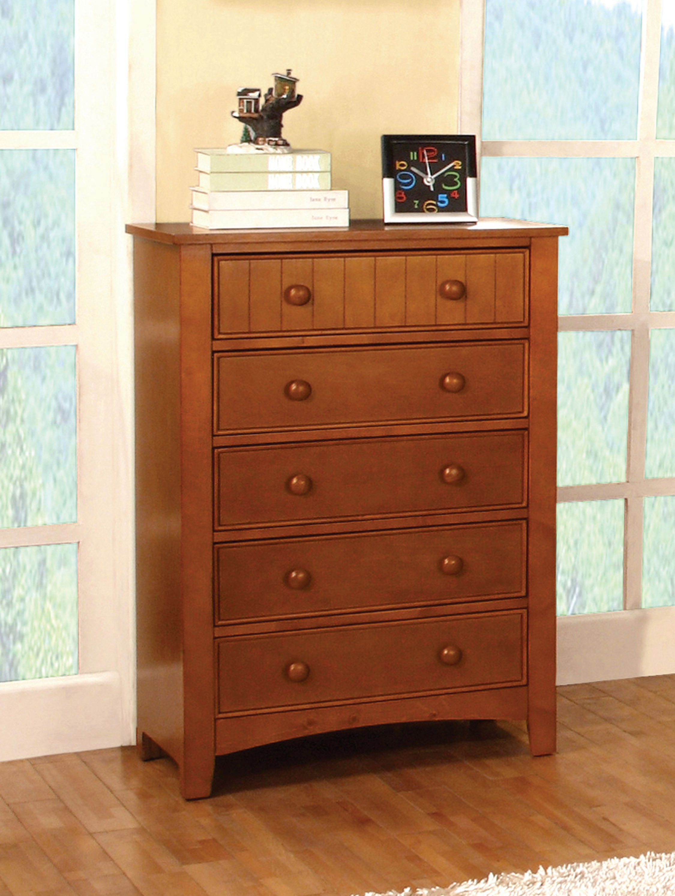 Furniture of America Sawyer Transitional 5-Drawer Chest, Dark Walnut