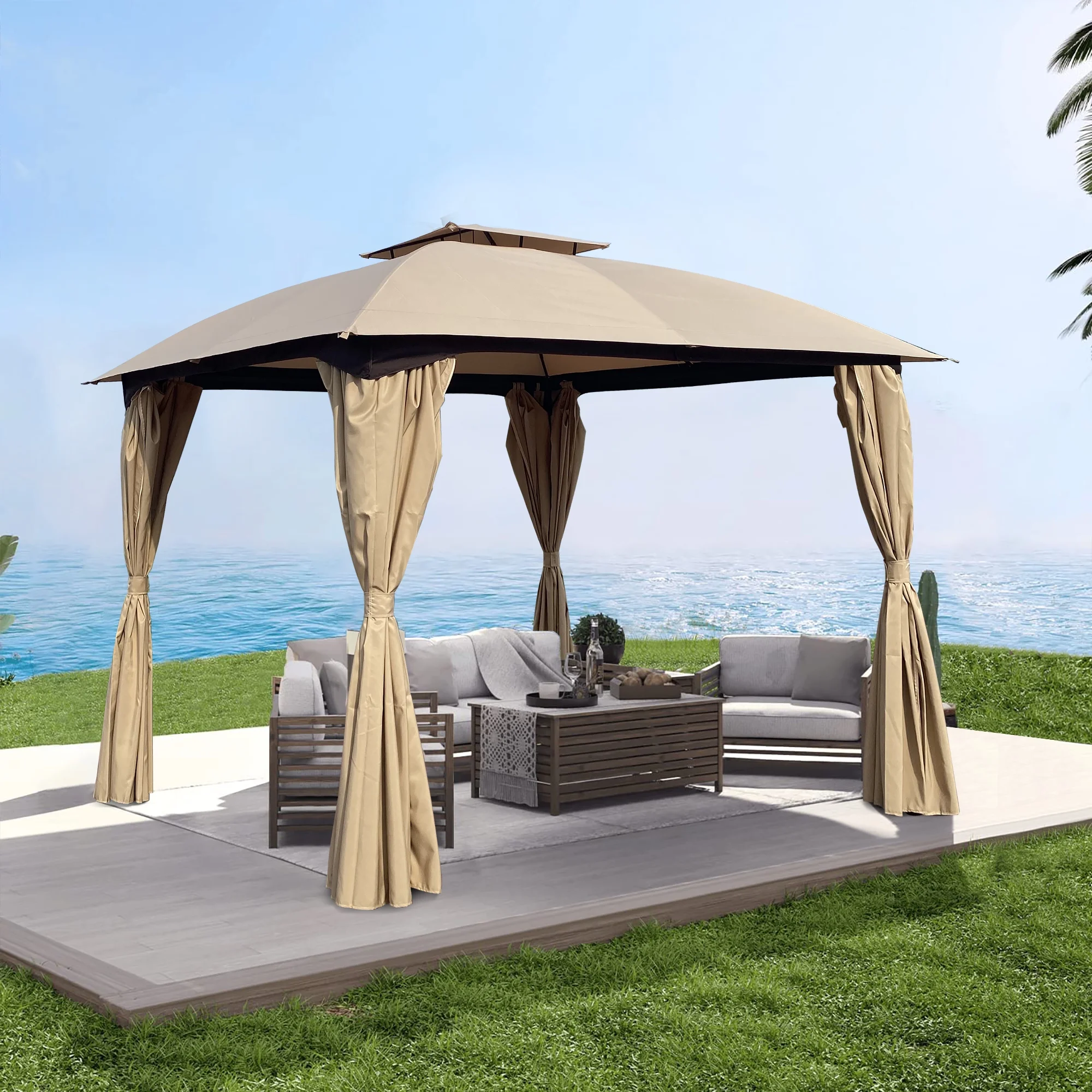 Docooler 10x10 Ft Outdoor Patio Garden Gazebo Canopy, Outdoor Shading, Gazebo Tent With Curtains