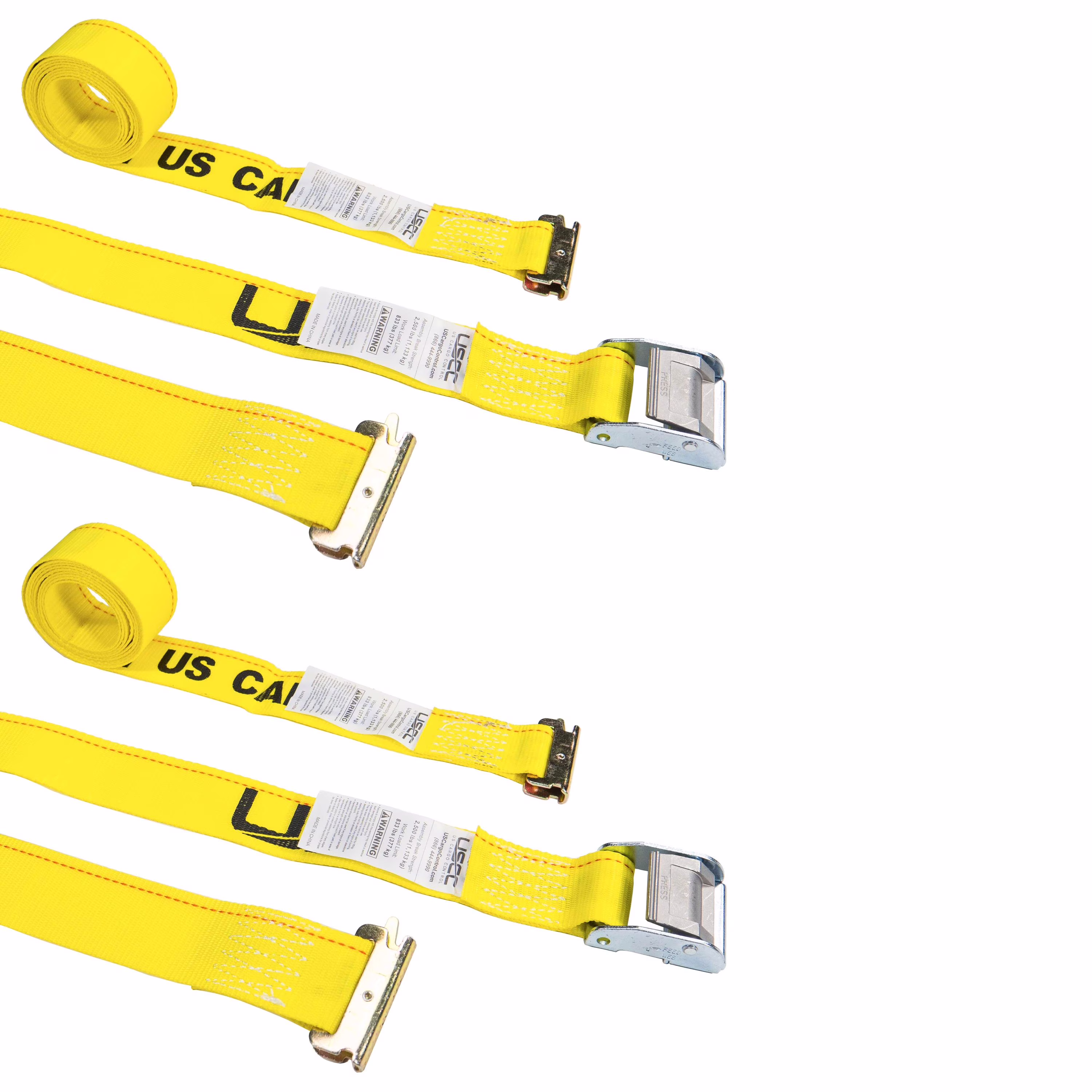 US Cargo Control E Track Cam Buckle Strap - 2 Inch X 12 Foot Yellow E Track Strap - Spring E Fittings - Easily Secure Cargo In An Enclosed Van Trailer - 833 Pound Working Load Limit - 2 Pack