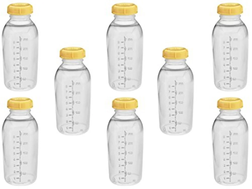 Medela Breastmilk Collection Storage Feeding Bottle with Lids-8 Pack (8 Bottles and 8 Lids)w/lid 8oz /250ml 8 Count (Pack of 1)