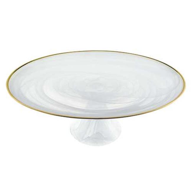 Handcrafted Optical Glass & White Gold Footed Cakestand with Gold Rim