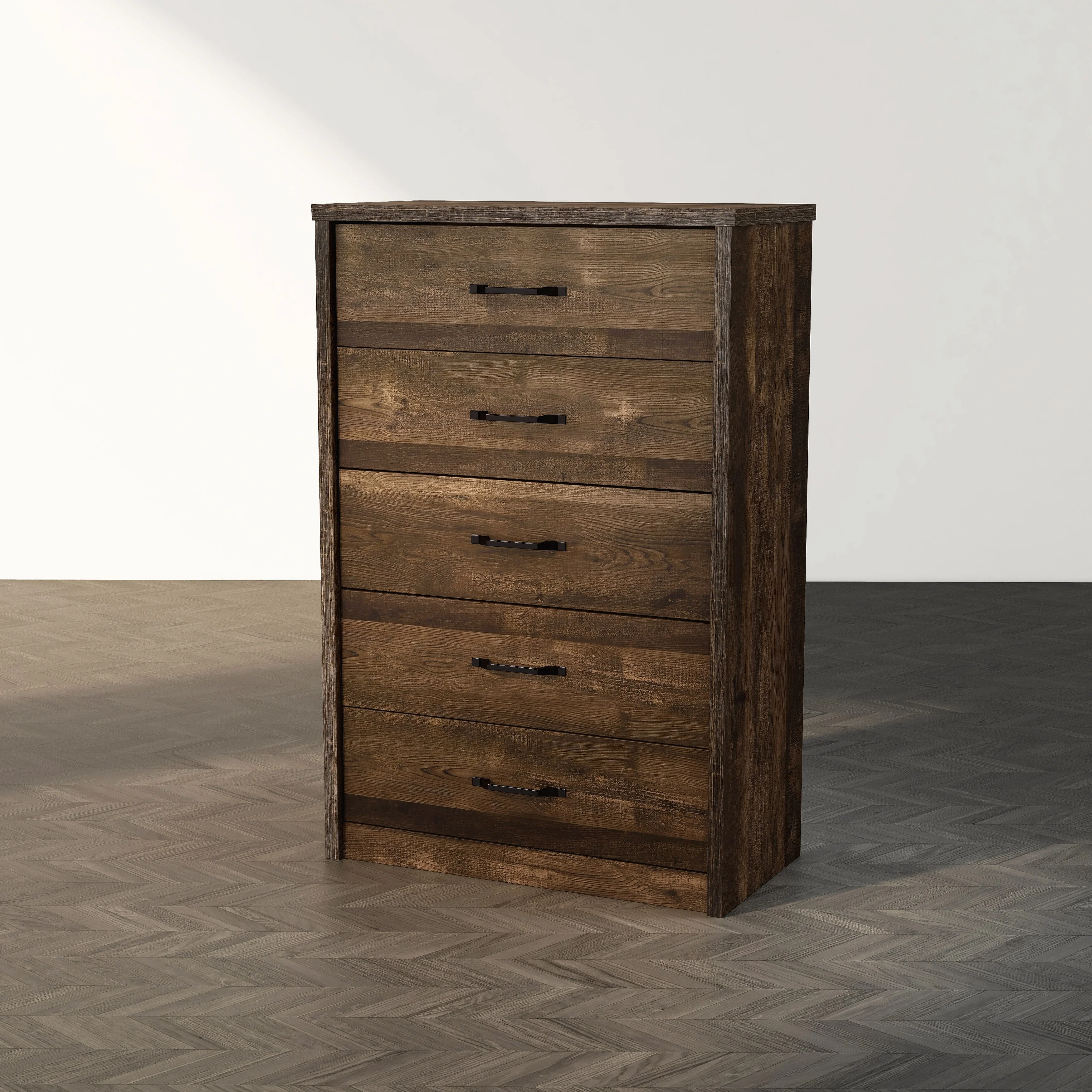 Furniture of America Greer Rustic Walnut and Black Bar 5-Drawer Chest by