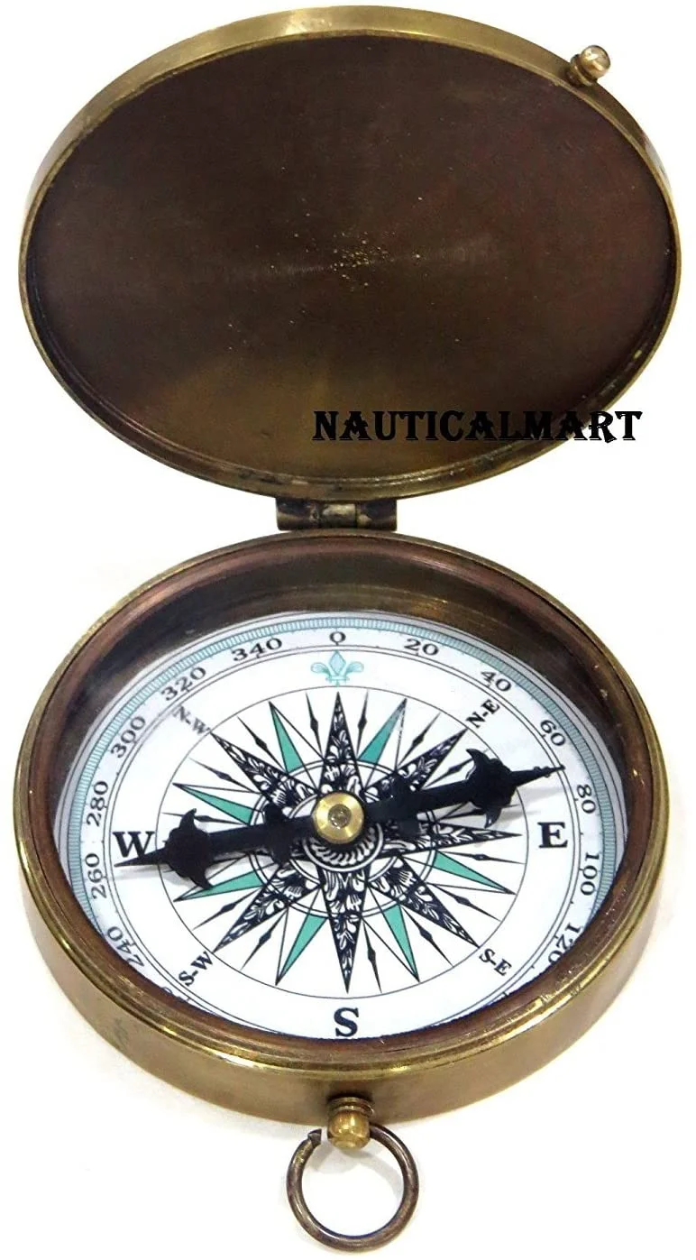 NauticalMart Engraved Poem Compass, Pocket Compass, Brass Compass with Leather Case, Pirates Compass, Gift Compass, Camping Compass