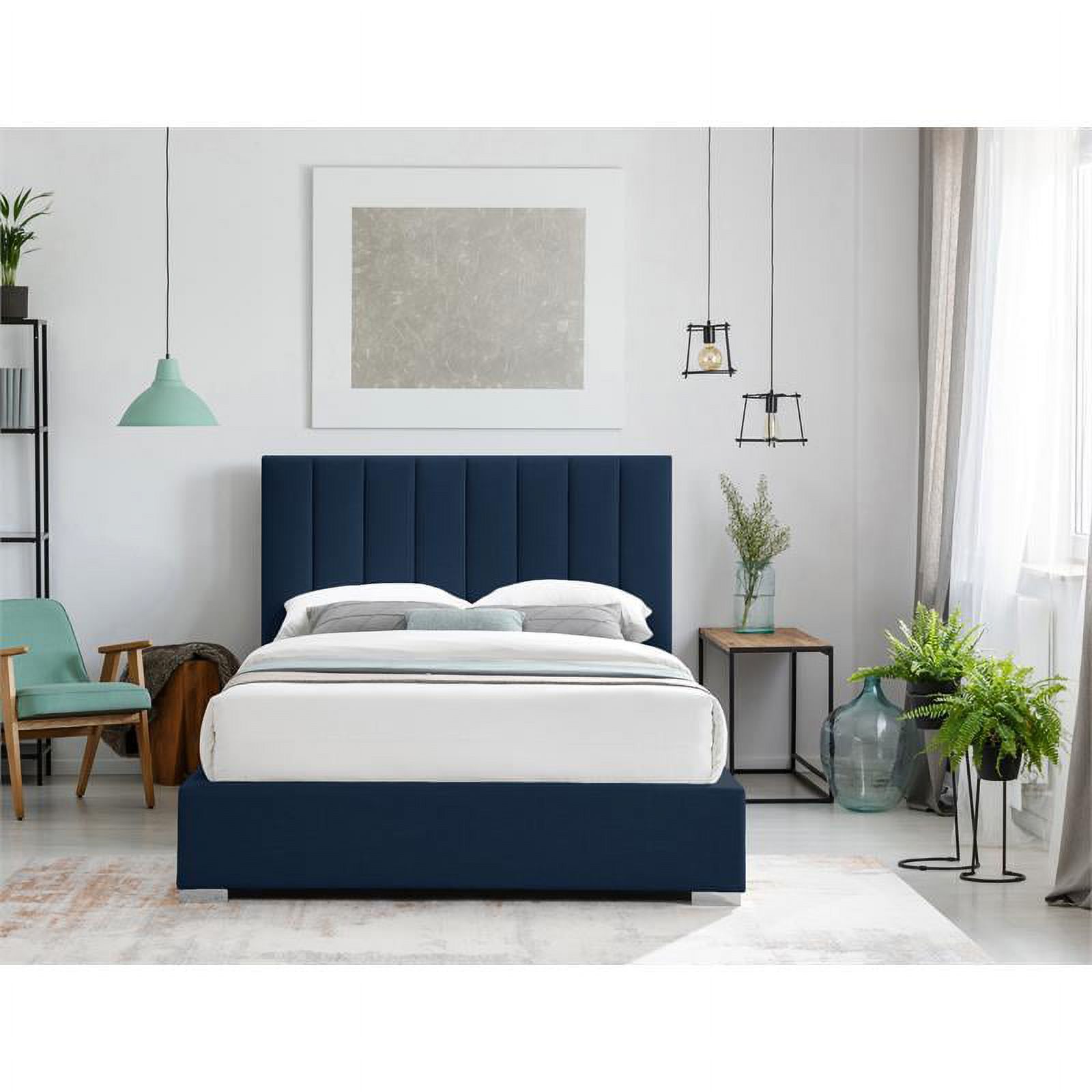 Meridian Furniture Pierce Navy Linen Textured Fabric King Bed