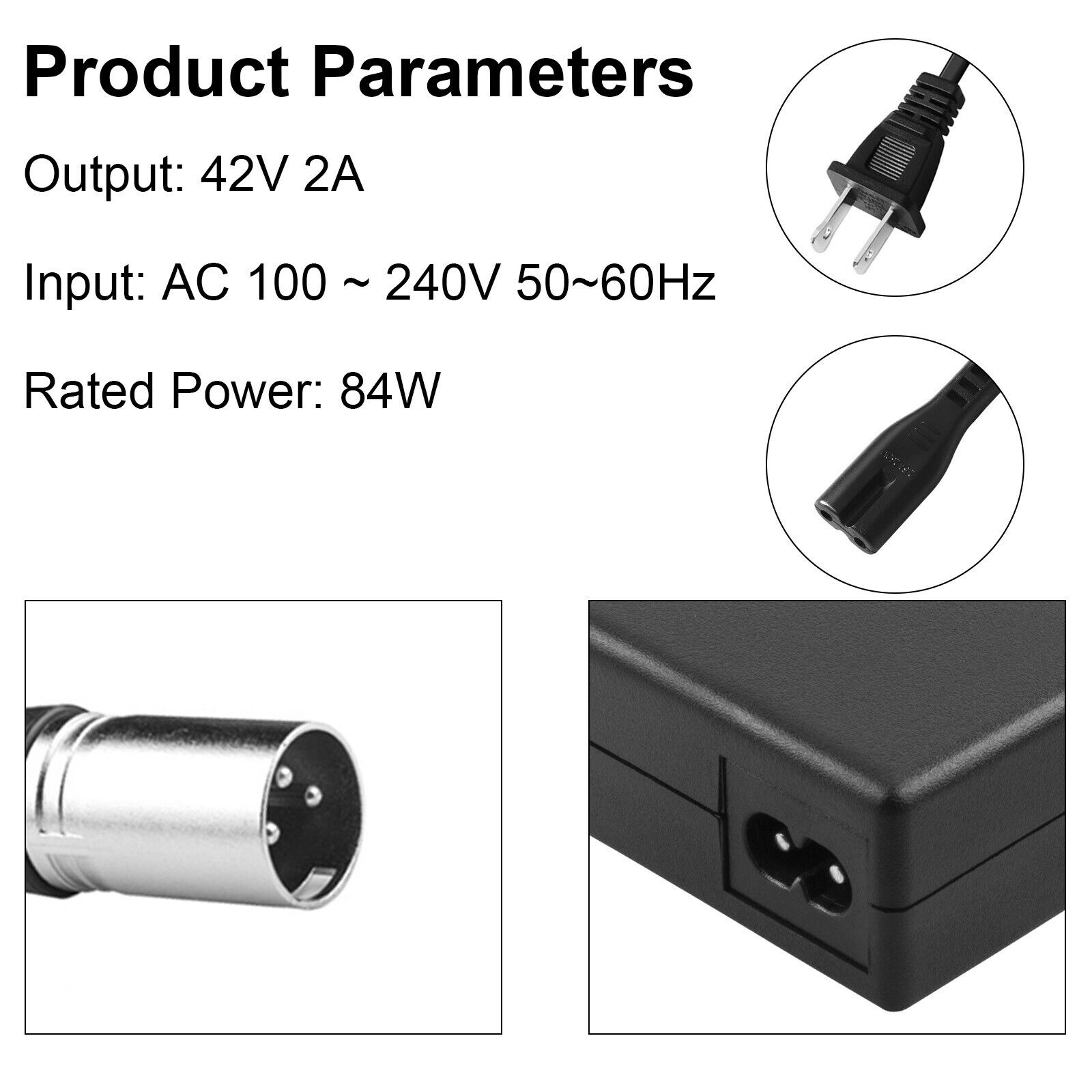 42V 2A Power Charger For XLR Electric Bike E-bike Scooter 36V Li-ion Battery US