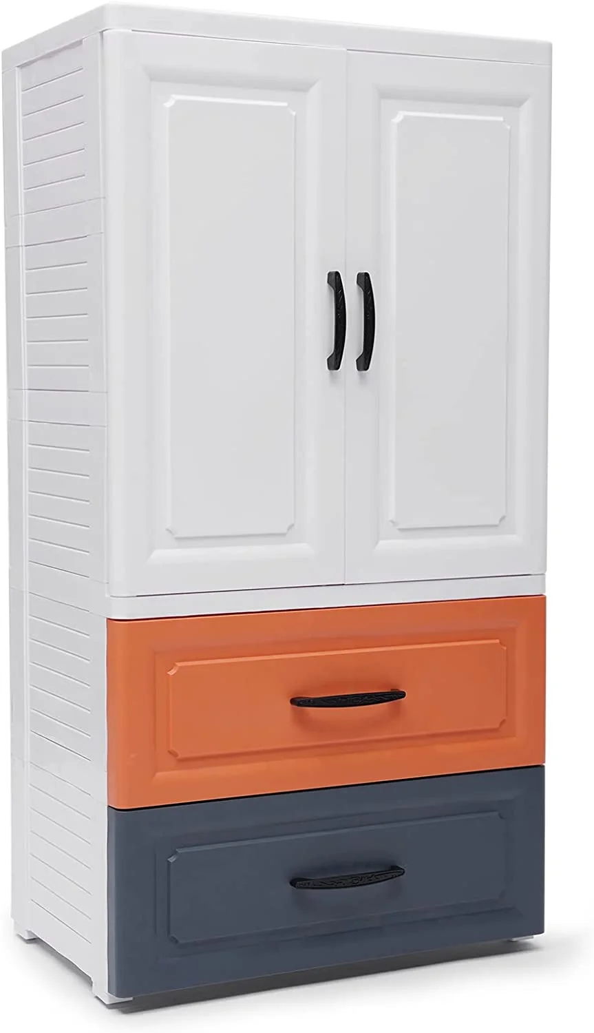 MONIPA Plastic Cabinet Drawers Dresser Rolling on Wheels with 2 Large Drawers and Top 1 Large Cabinet (22.4