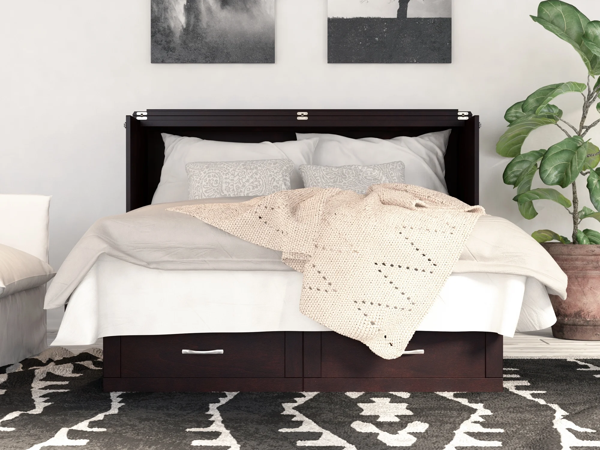 Monroe Murphy Bed Chest Queen Espresso with Charging Station