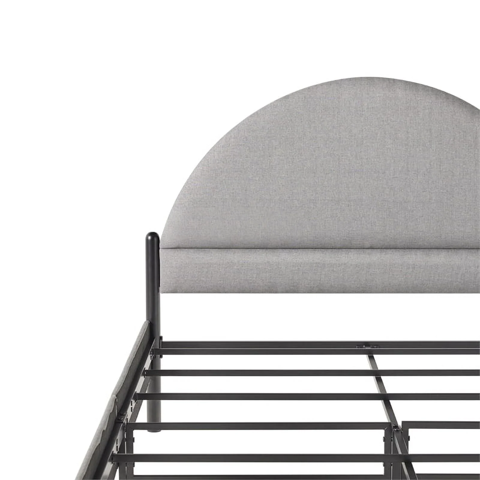 Pemberly Row Upholstered Metal Queen Bed with Arched Headboard in Gray