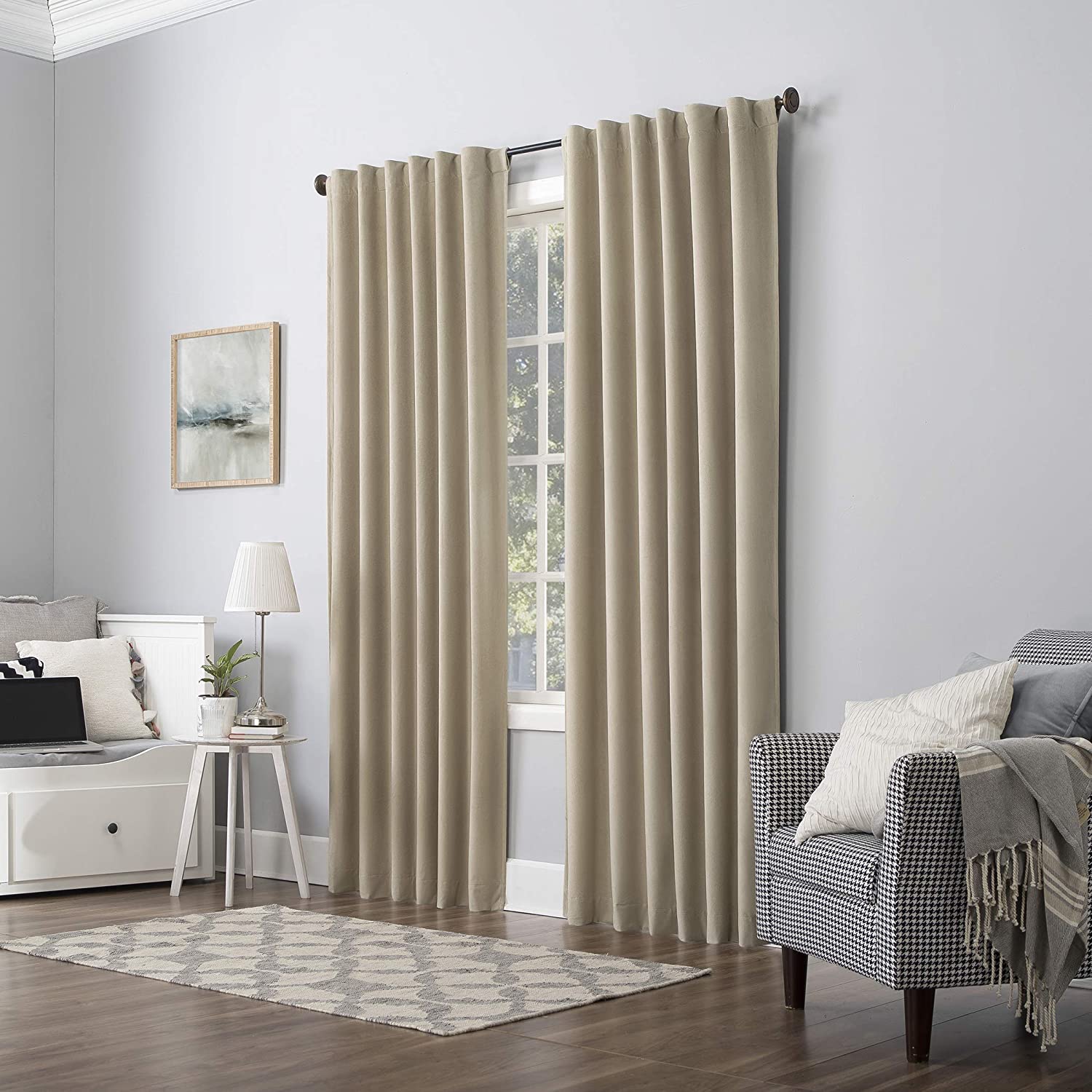 Sun Zero Amherst Velvet 96-Inch Thermal Total Blackout Back Tab Window Curtain Panel in Ecru