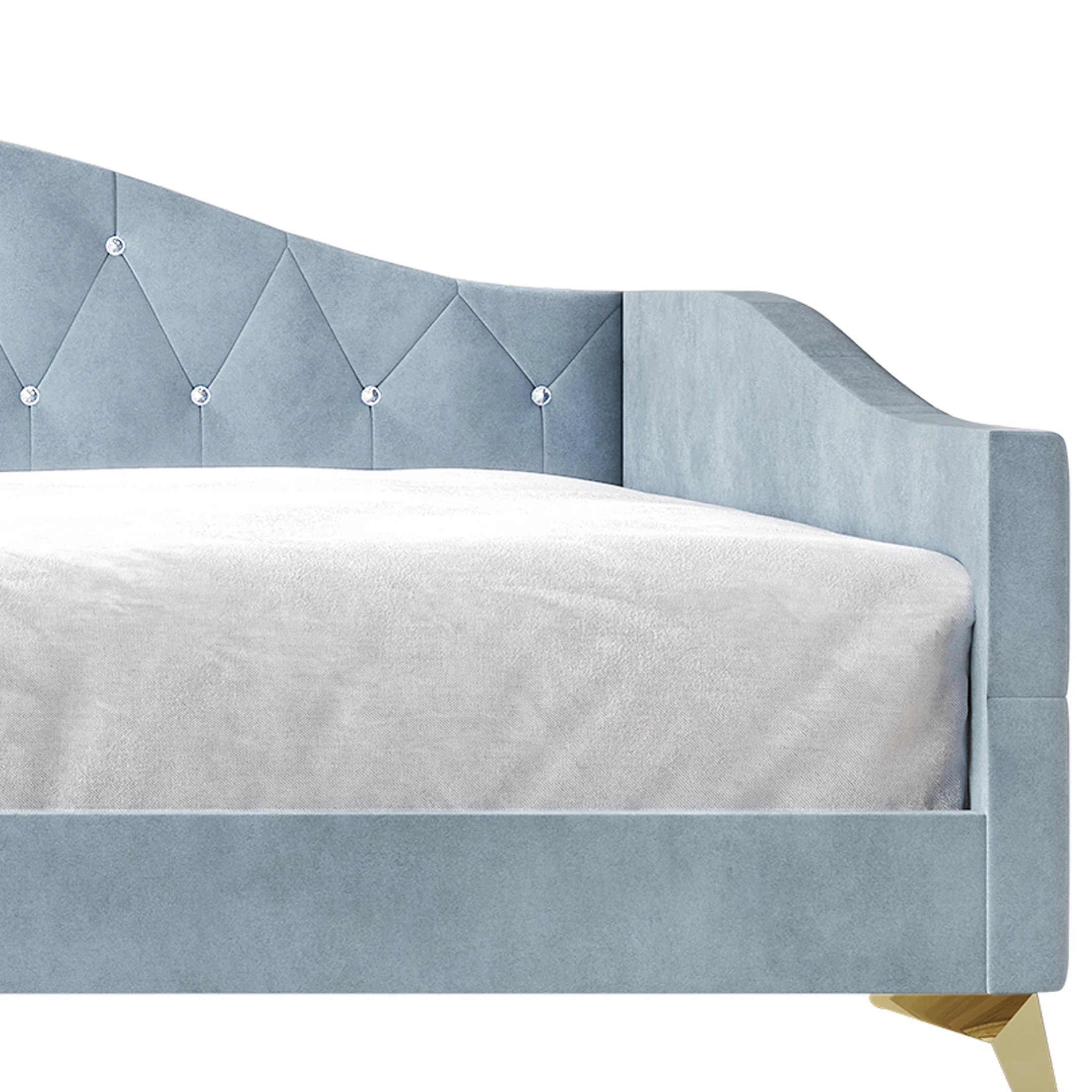 Castle Place Modern Camelback Silhouette Velvet Upholstered Twin Daybed, Light Blue