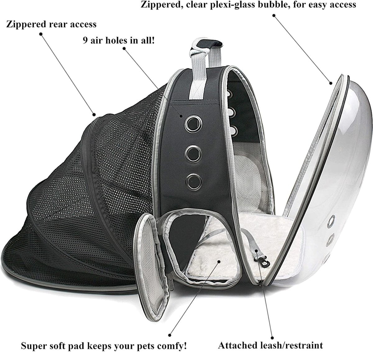 Expandable Cat Carrier Bubble Backpack, Space Capsule Clear Dome Pet Travel Carry Bag for Small Dog Cats Rabbit(Black)
