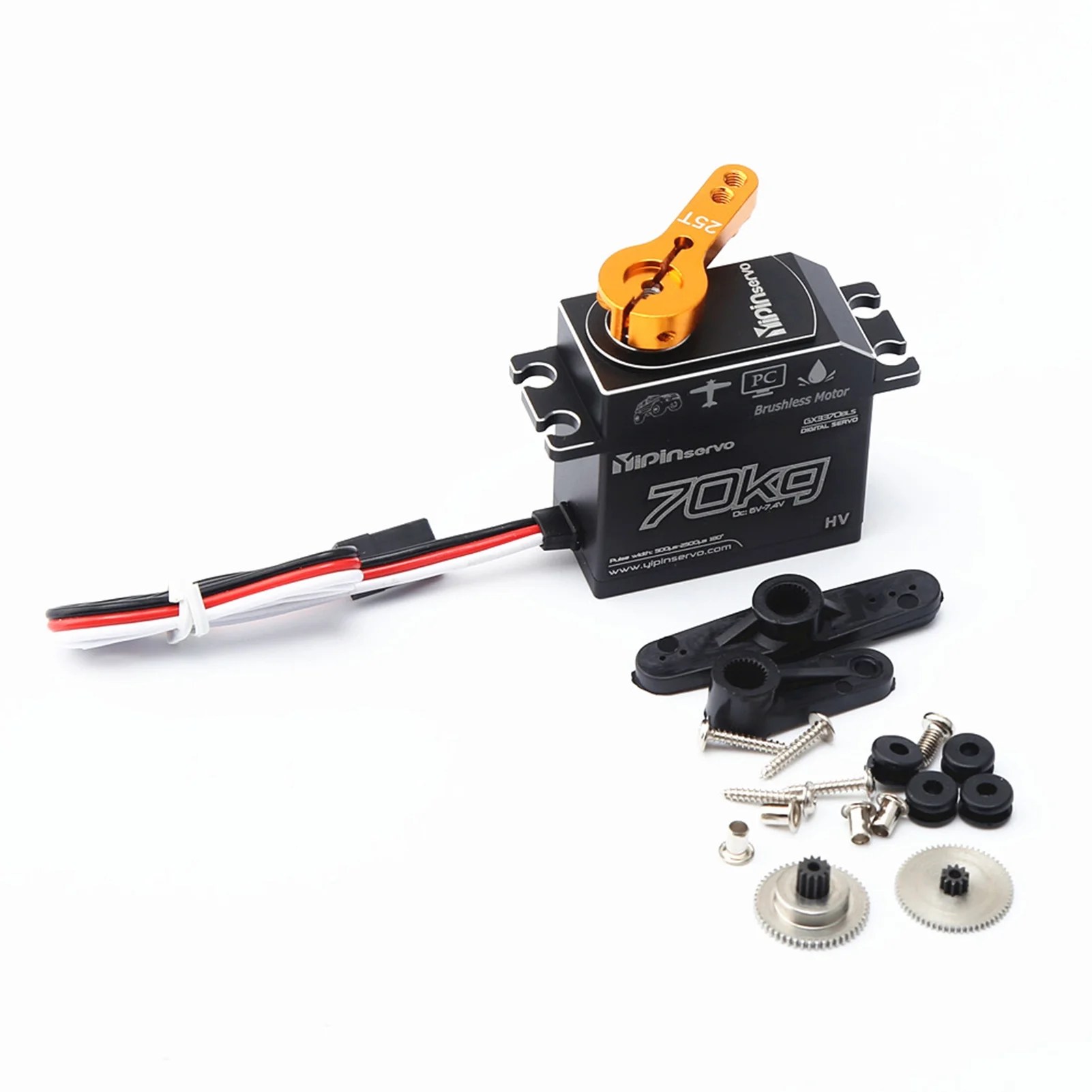 GX3370BLS 70KG Digital Servo IP67 Waterproof Steering Servo 180° Full Metal Body Stainless Steel Gear Brushless Motor Servo for 18 15 RC Car Crawler RC Boat Airplane Helicopter Robot