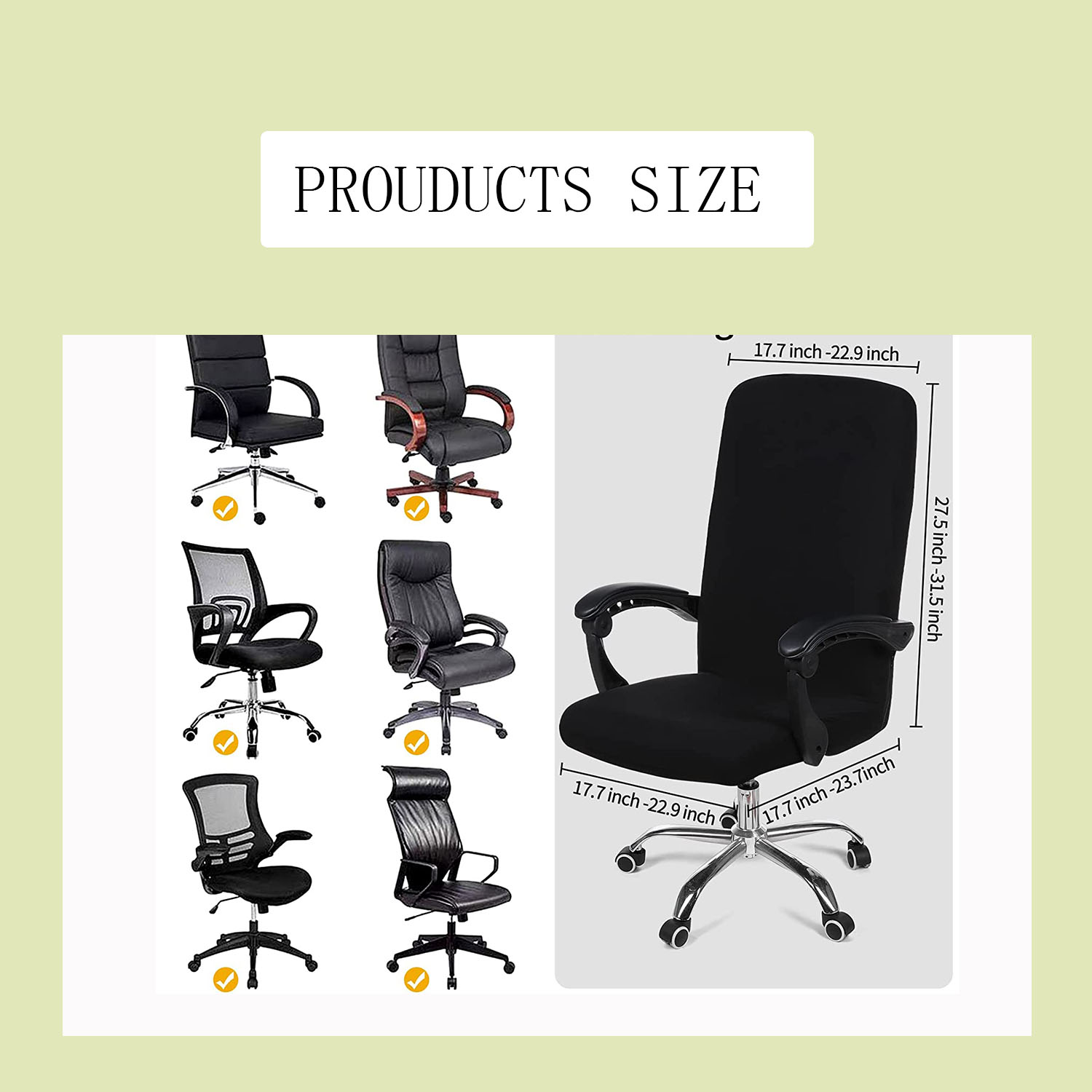 Stretch Printed Computer Office Chair Covers, Soft Fit Universal Desk Rotating Chair Slipcovers, Removable Washable Anti-Dust Spandex Chair Protector Cover with Zipper
