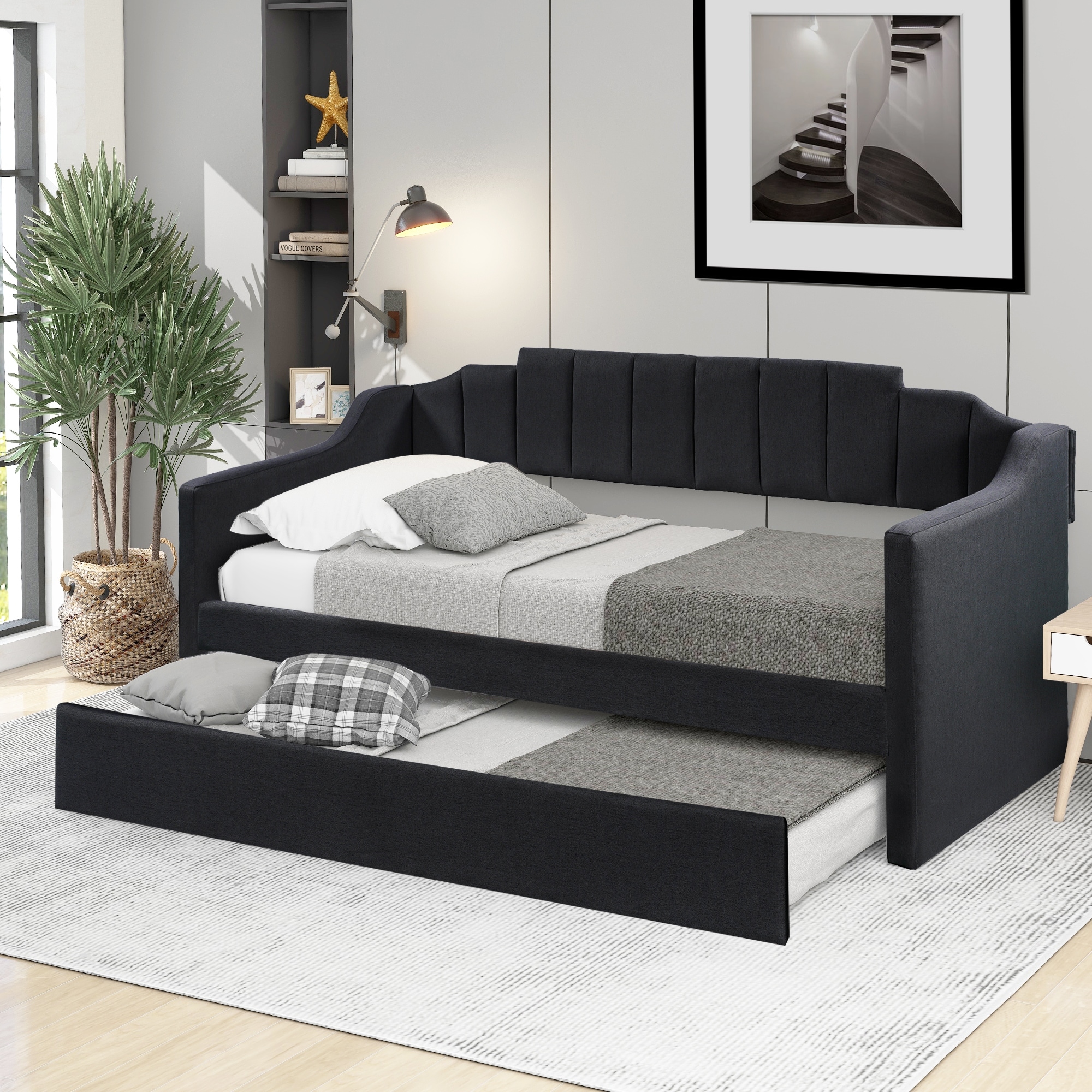 Nestfair  Upholstered Twin Daybed with Trundle Black