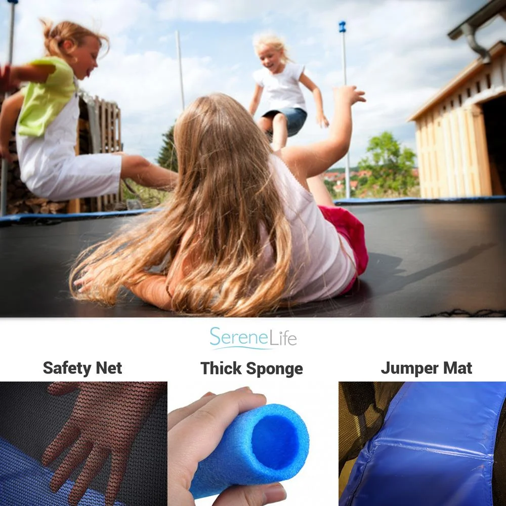 SereneLife ASTM Approved Trampoline W/ Net Enclosure Stable, Strong Kids & Adult Trampoline W/ Net
