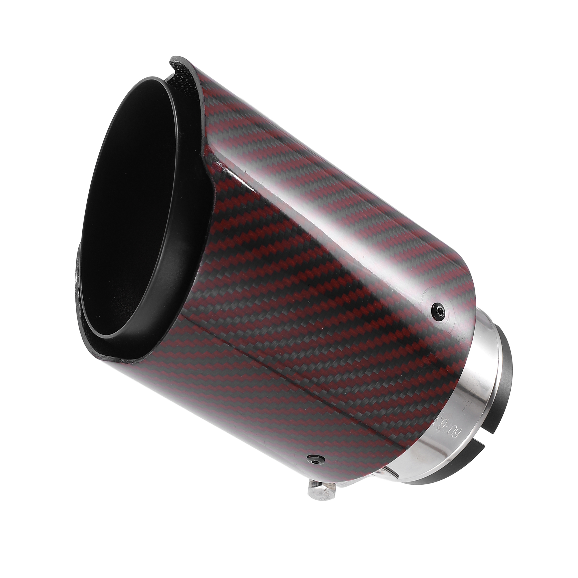 Unique Bargains Car Exhaust Tip Tail Pipe 2.4 Inch Inlet 3.7 Inch Outlet Universal Carbon Fiber Pattern Red Black