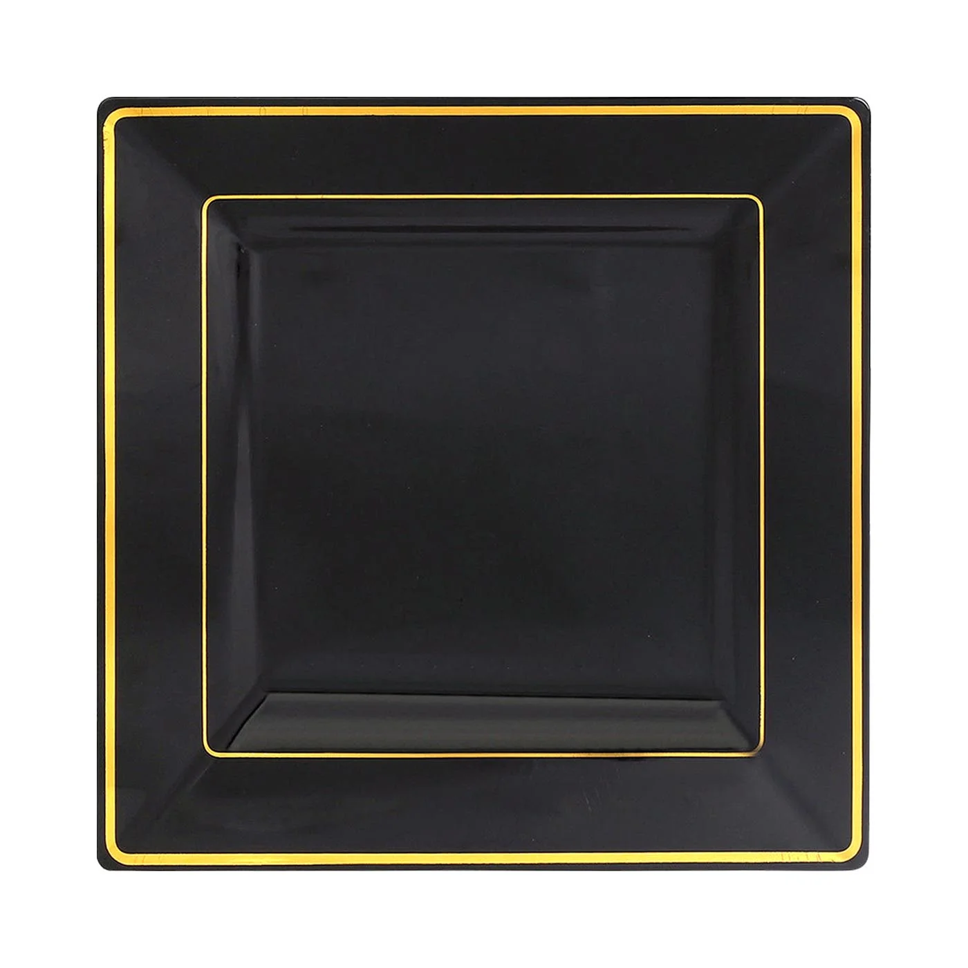 Smarty Black w/ Gold Square Edge Plastic Wedding Value Set (120 Guests)