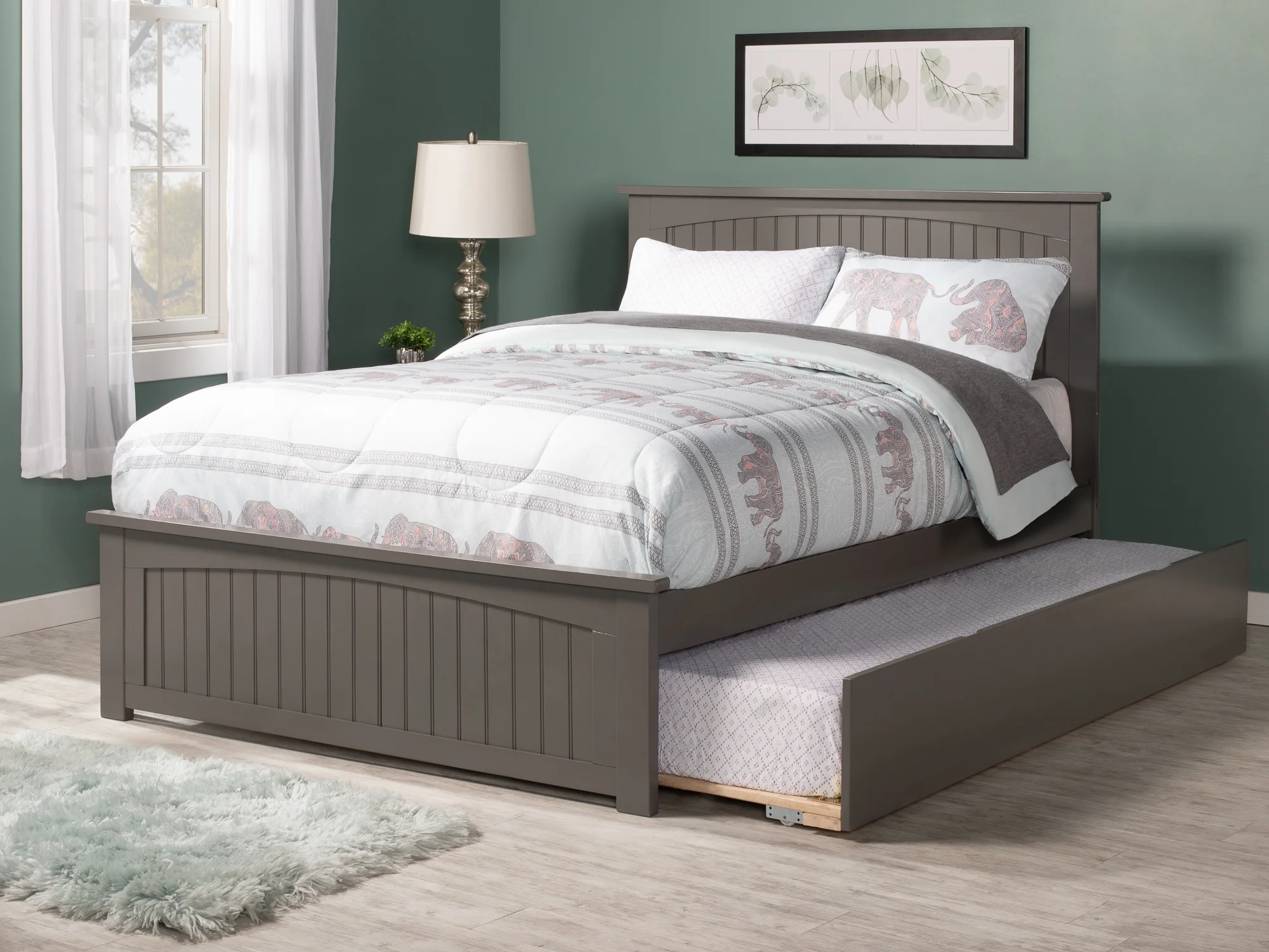 Nantucket Full Platform Bed with Matching Foot Board with Full Size Urban Trundle Bed in Grey