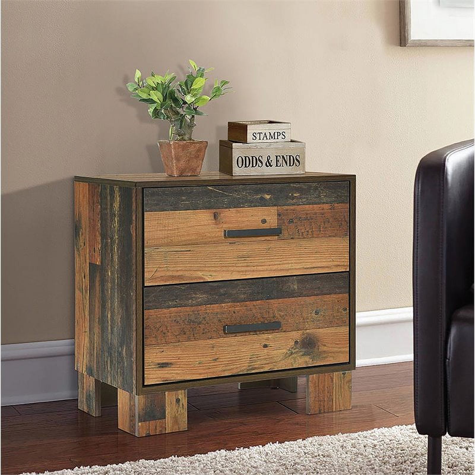 Pemberly Row Wooden 2 Drawer Nightstand in Rustic Pine Finish