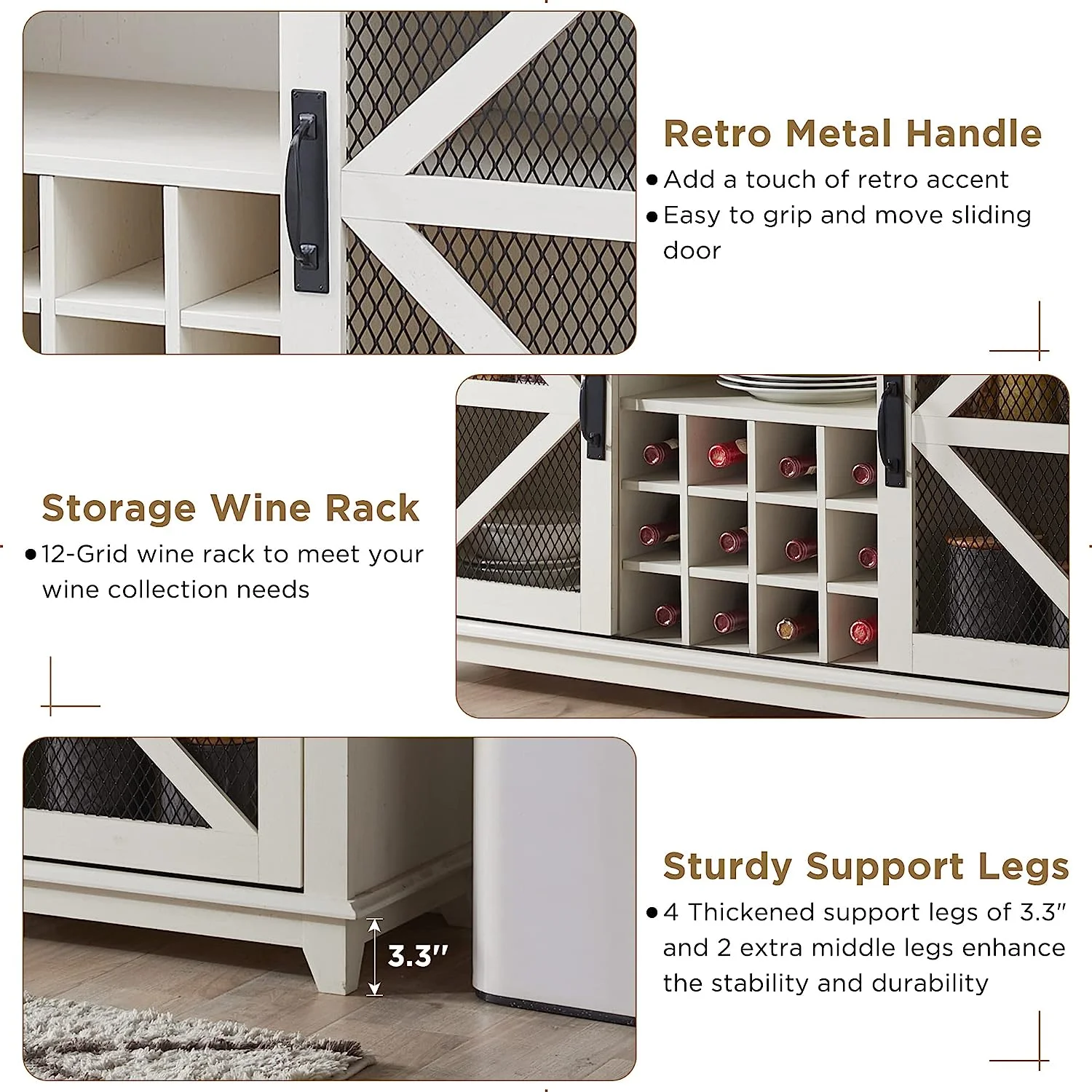 OKD Farmhouse Buffet Coffee Bar Cabinet with Wine Rack and Storage, Liquor Bar Buffet Sideboard for Kitchen Dining Room, White