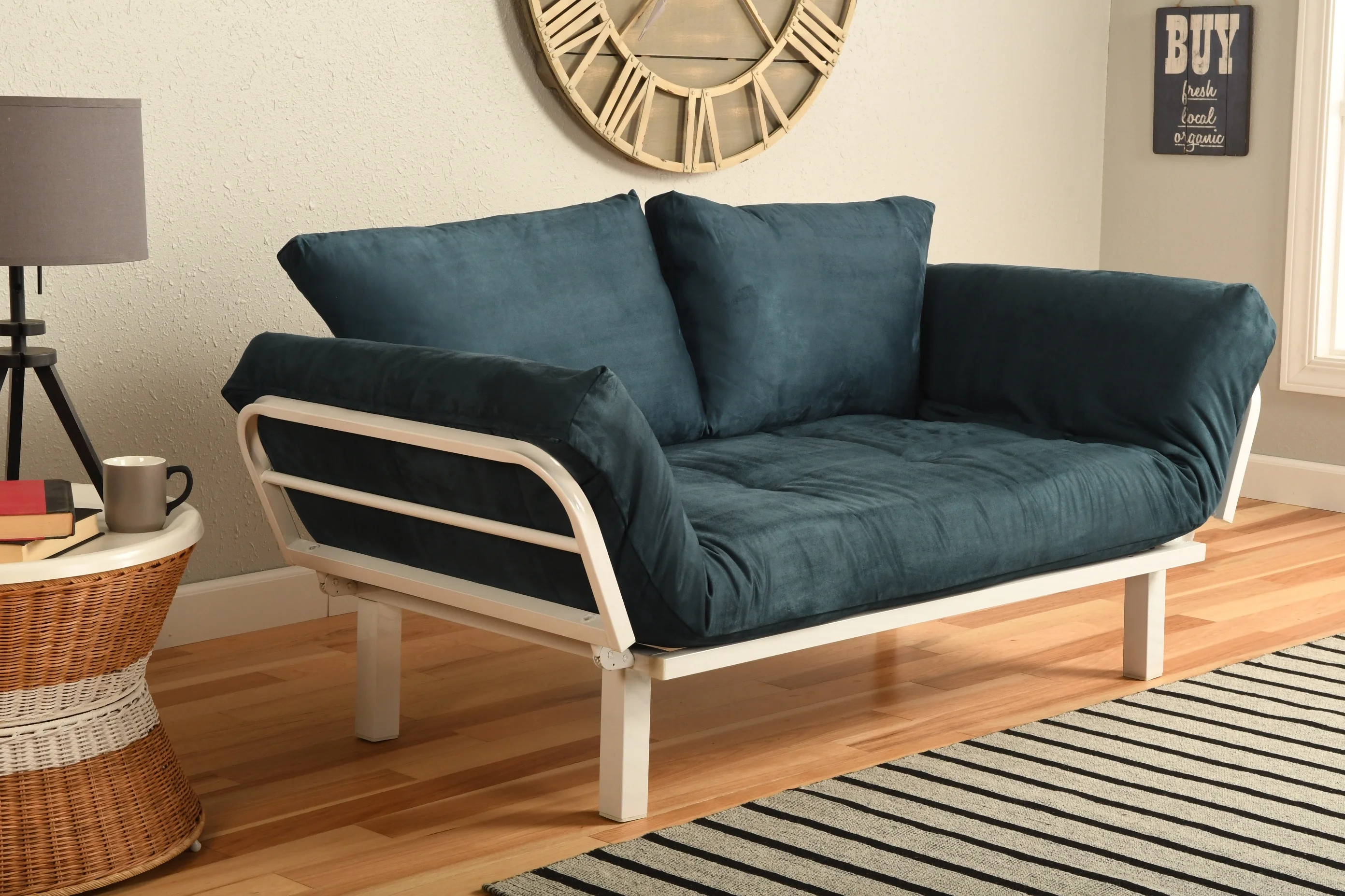 Kodiak Furniture Futon with Pull Out Bed, Blue and White