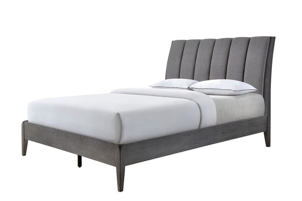 Modern Contemporary Queen Bed Upholstered Headboard Gray Wooden Bedroom Furniture 1pc