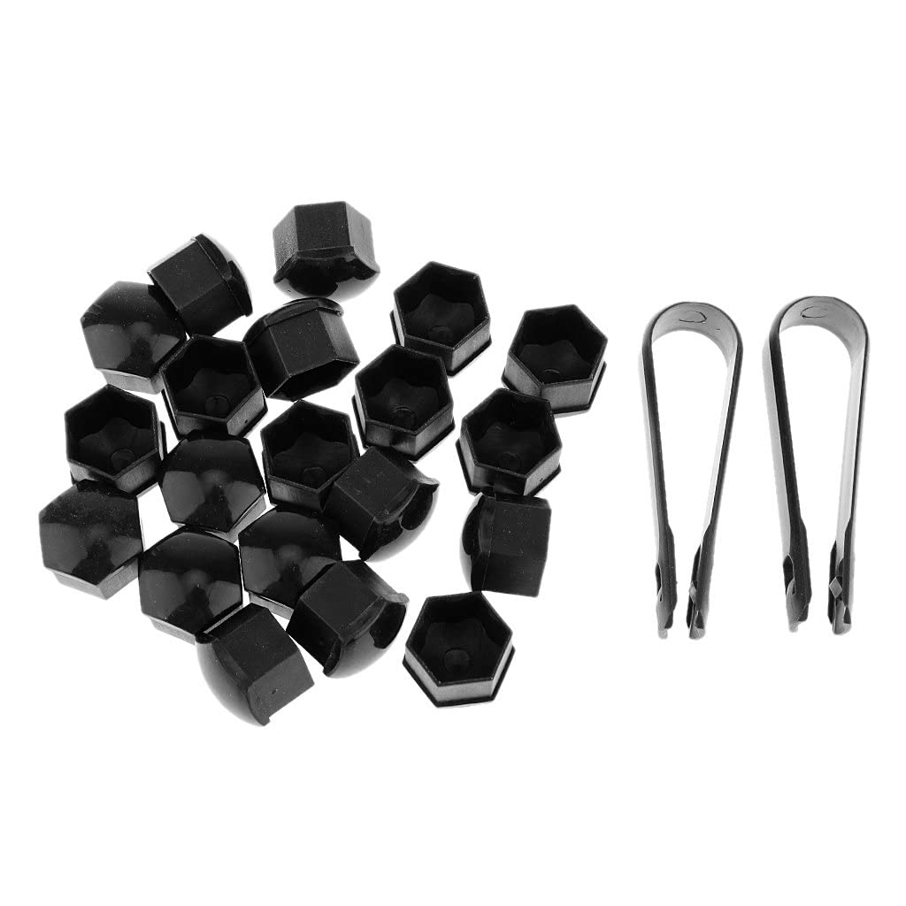 20x T39 Wheel Lug Bolt Nut Cap Center Cover Fit for Audi Skoda, Tool (Black)