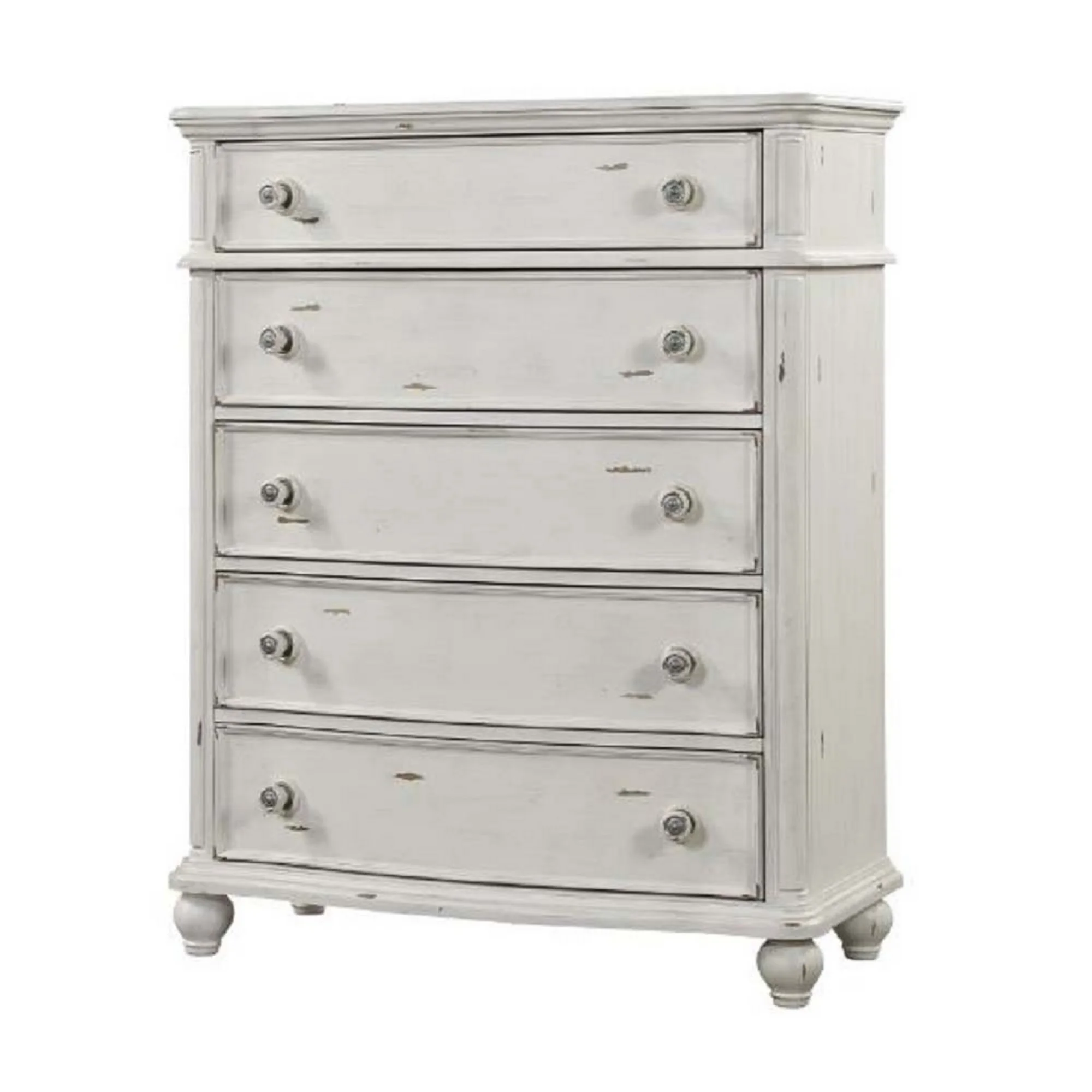 Benjara BM296866 52 in. Spica 5-Drawers Wood Dresser Chest with Turned Legs, Antique White