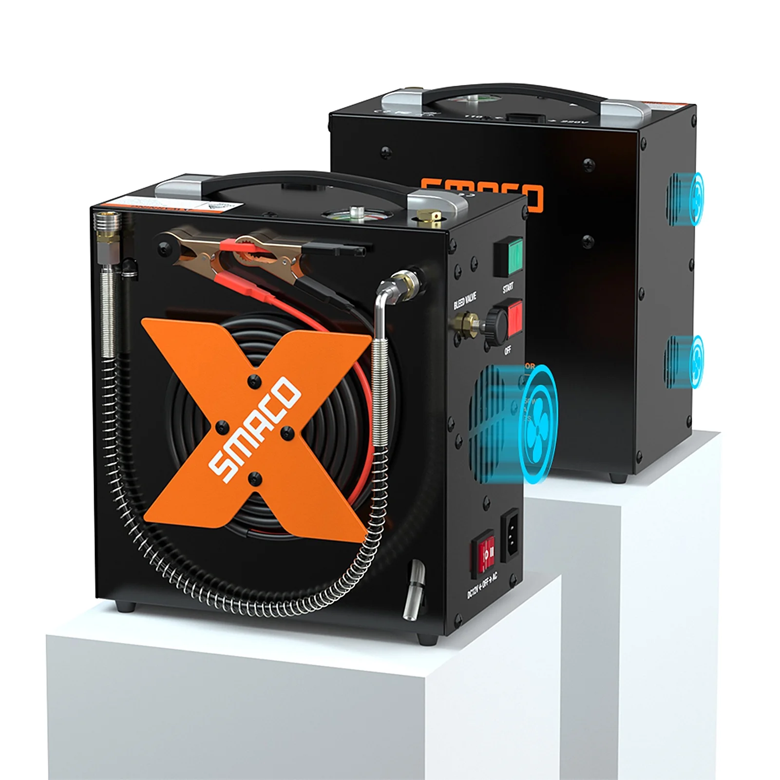 Electric Inflator Pump for Car and Home Tank AutoStop Air Compressor, OilFree, 12V DC and AC