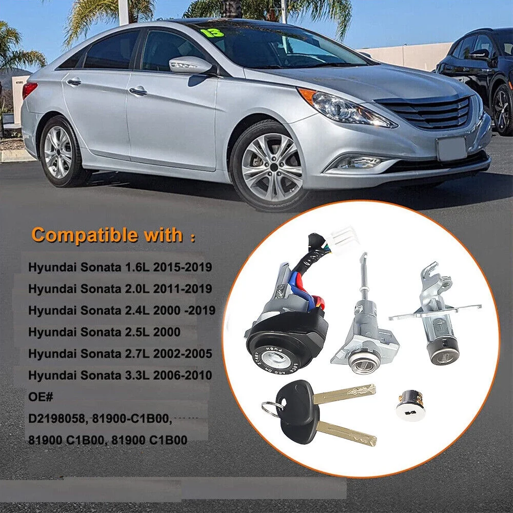 High-Quality Black Silver For Hyundai Sonata 2015-2019 Full Door Lock and Ignition Switch Cylinder Car Essential